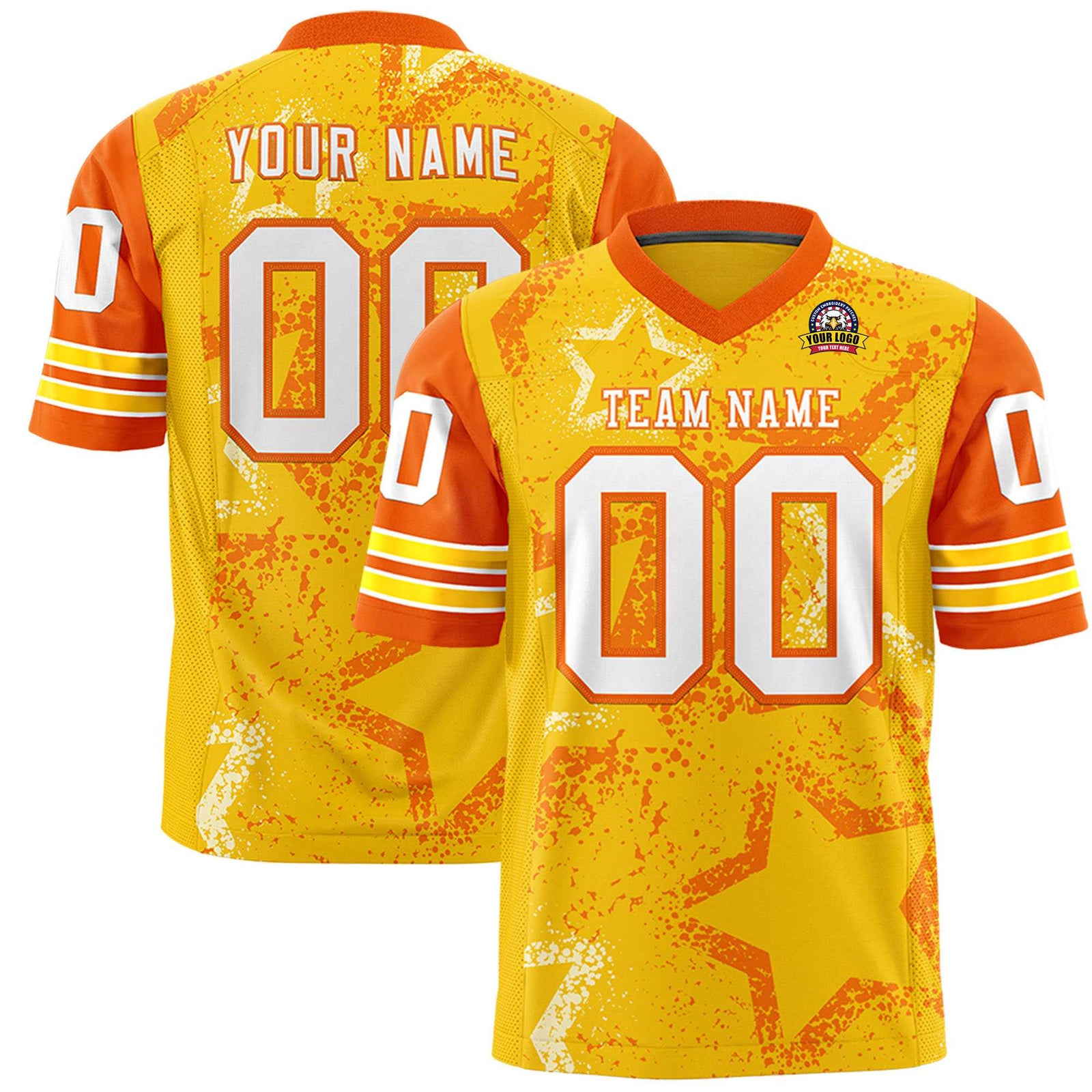 Custom Yellow White-Orange Mesh Star Football Jersey