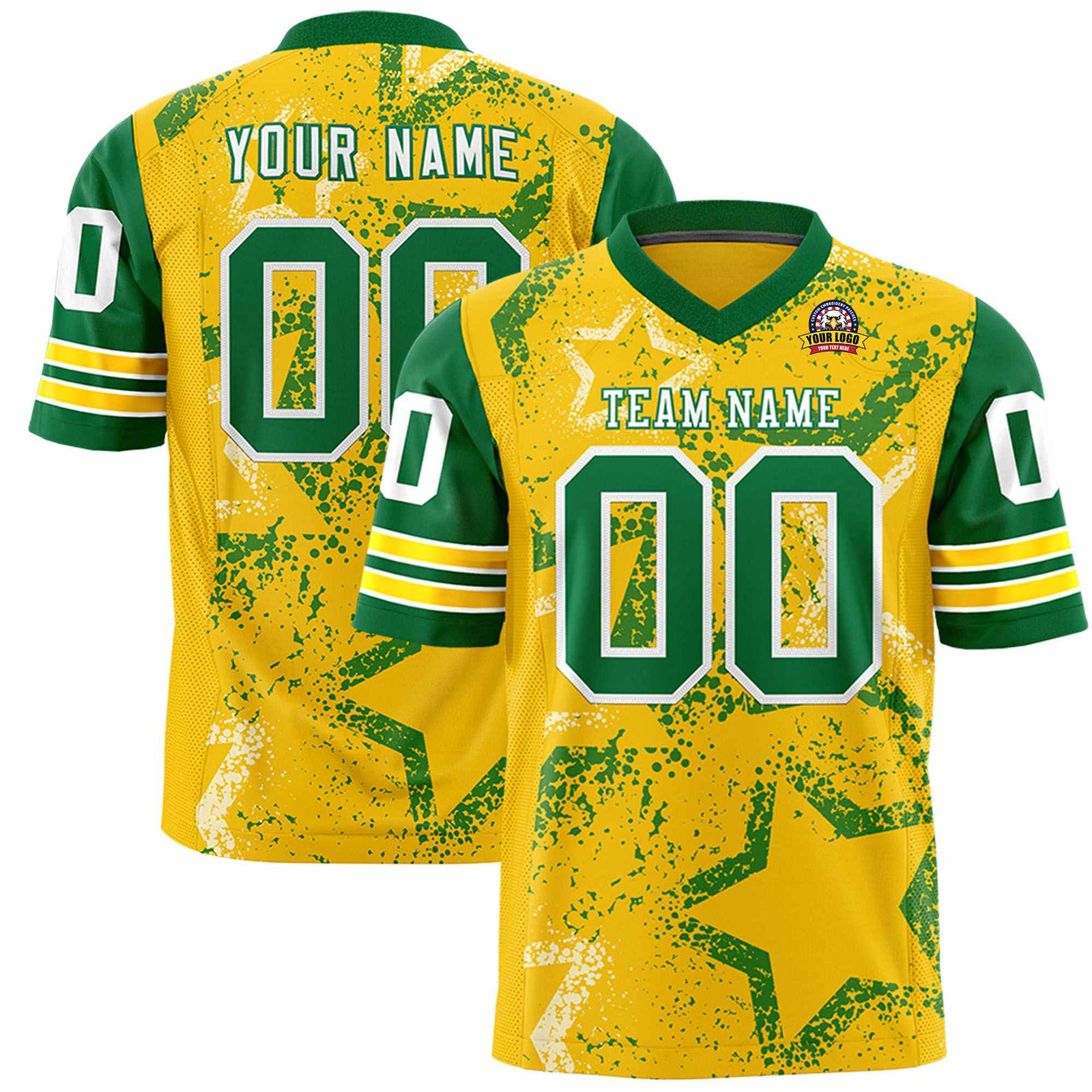 Custom Yellow Kelly-Green White Mesh Star Football Jersey