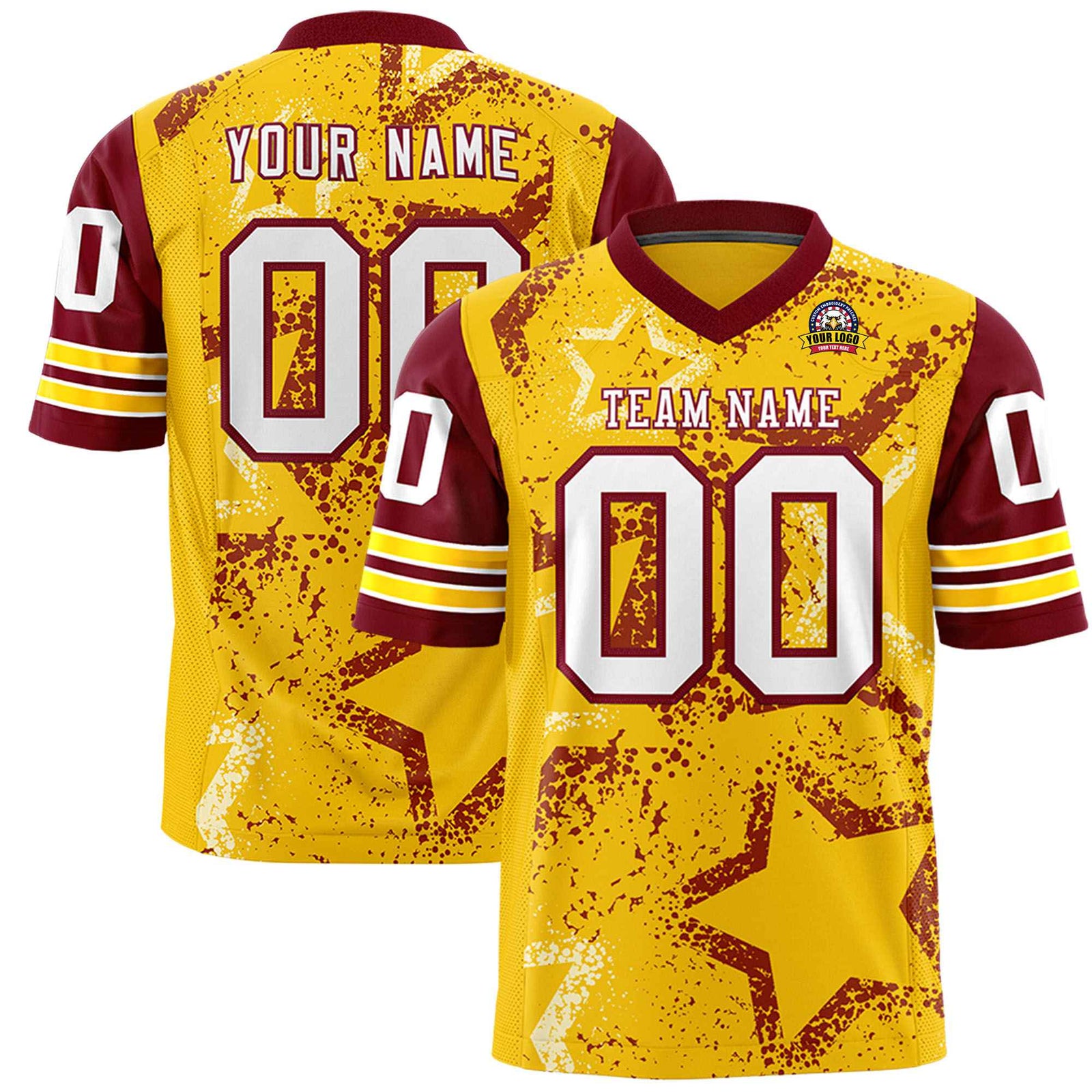 Custom Yellow Burgundy-White Mesh Star Football Jersey