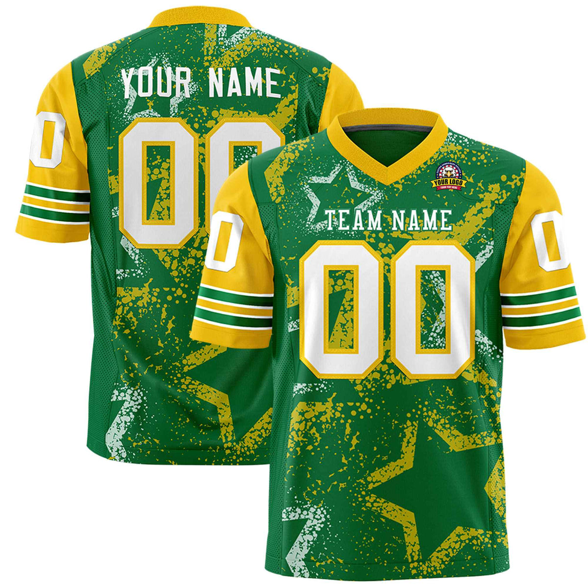 Custom Neon-Green White-Yellow Mesh Star Football Jersey