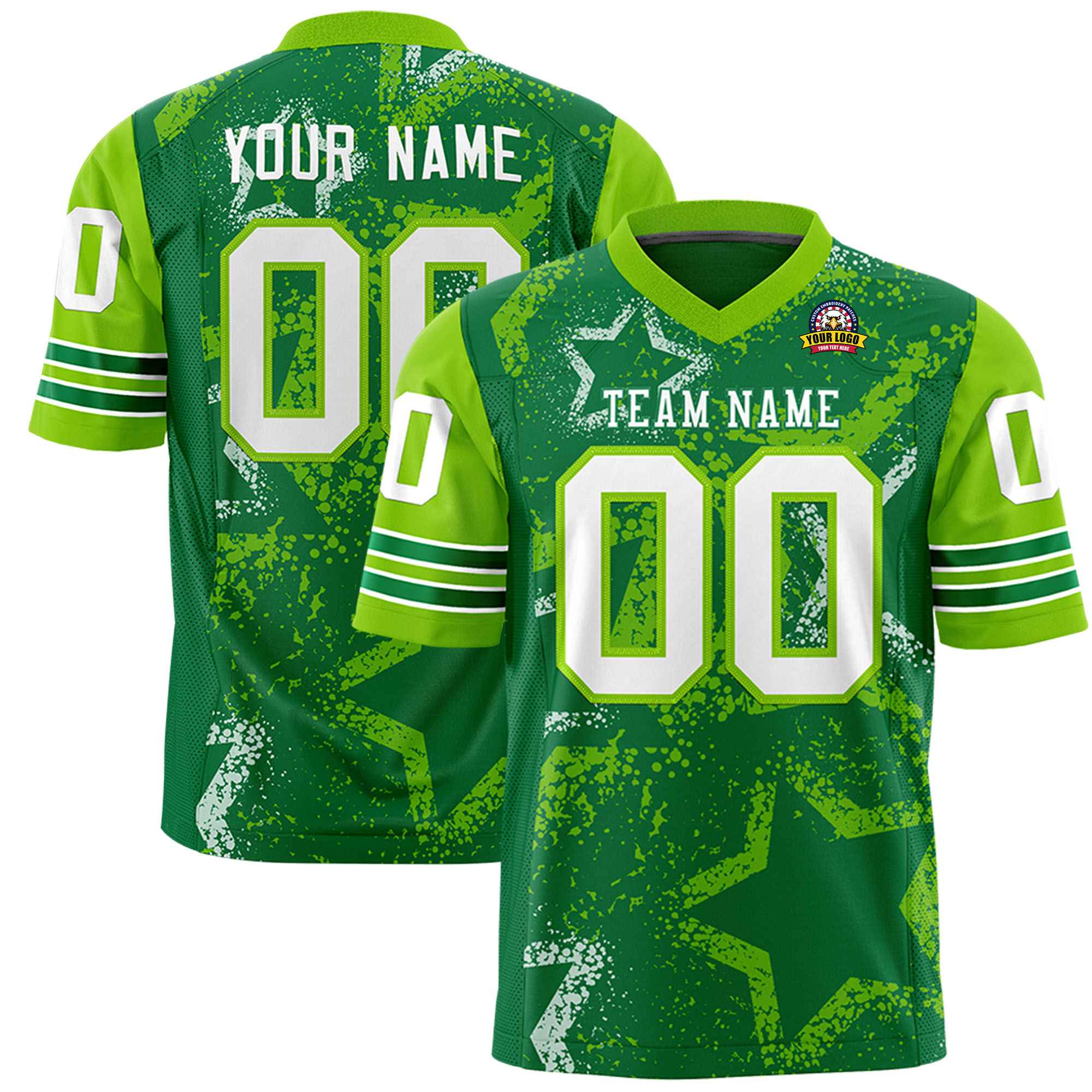 Custom Kelly-Green White Neon-Green Mesh Star Football Jersey