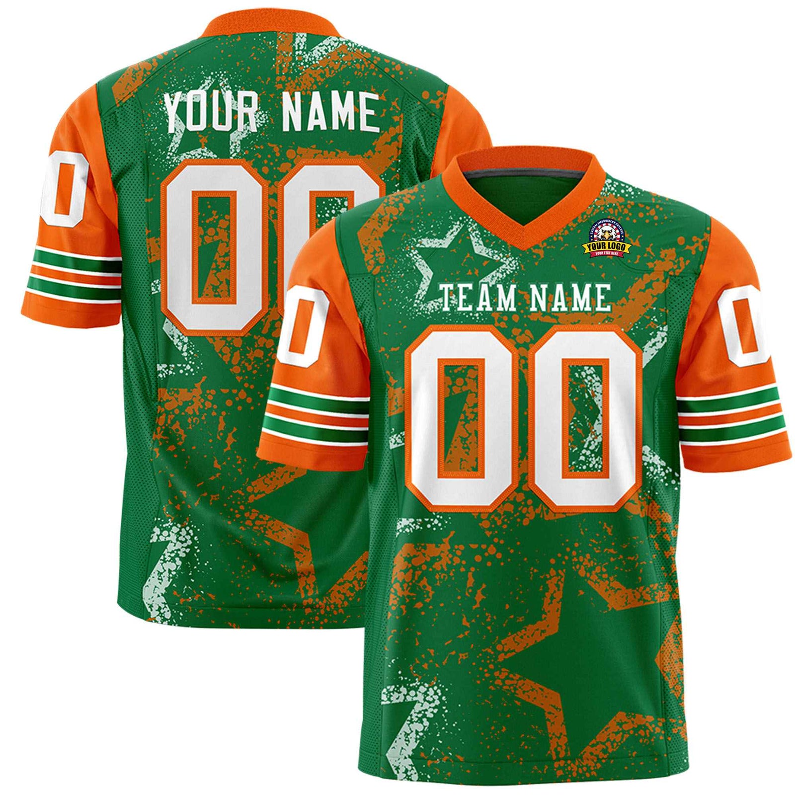 Custom Kelly-Green White-Orange Mesh Star Football Jersey