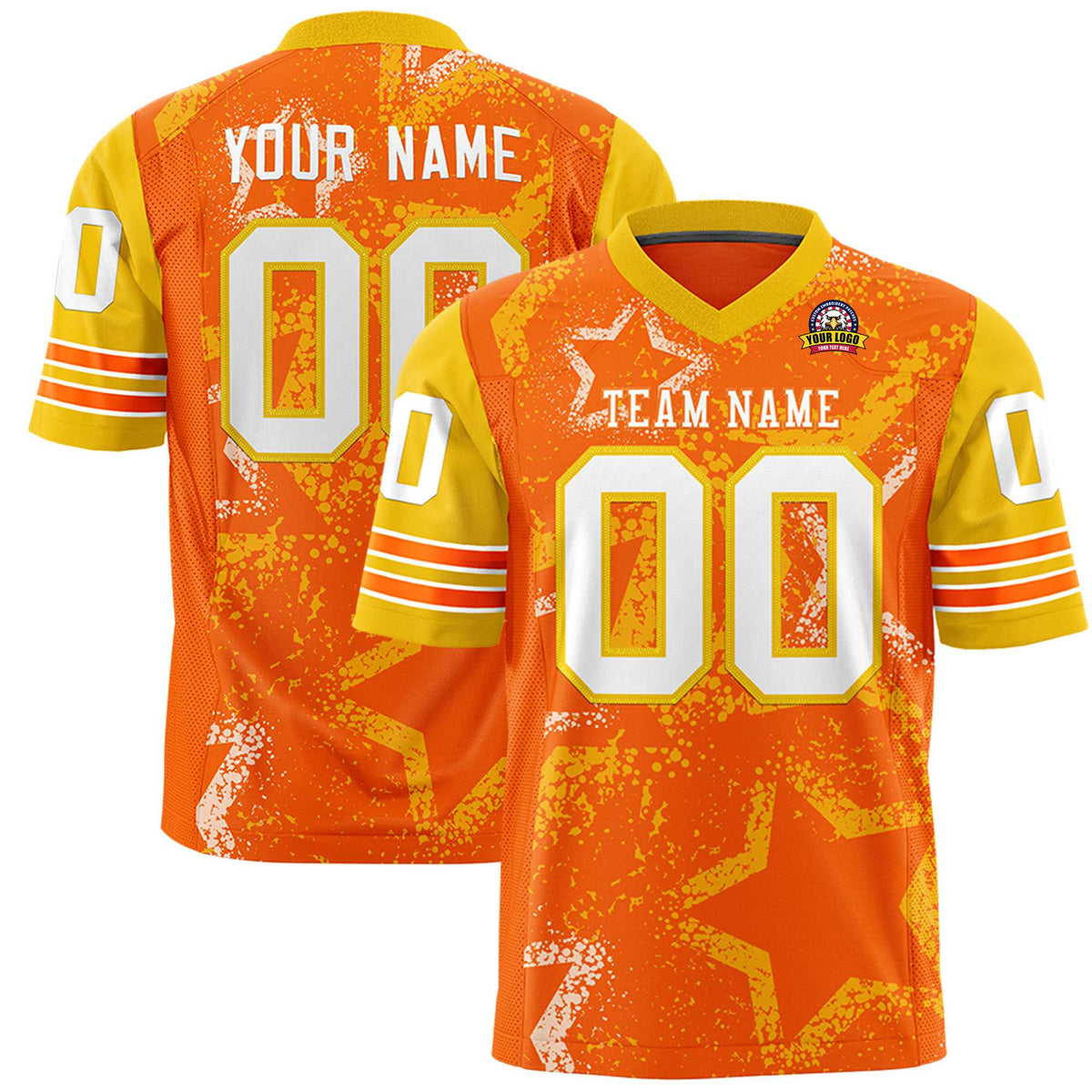 Custom Orange White Yellow Mesh Star Football Jersey