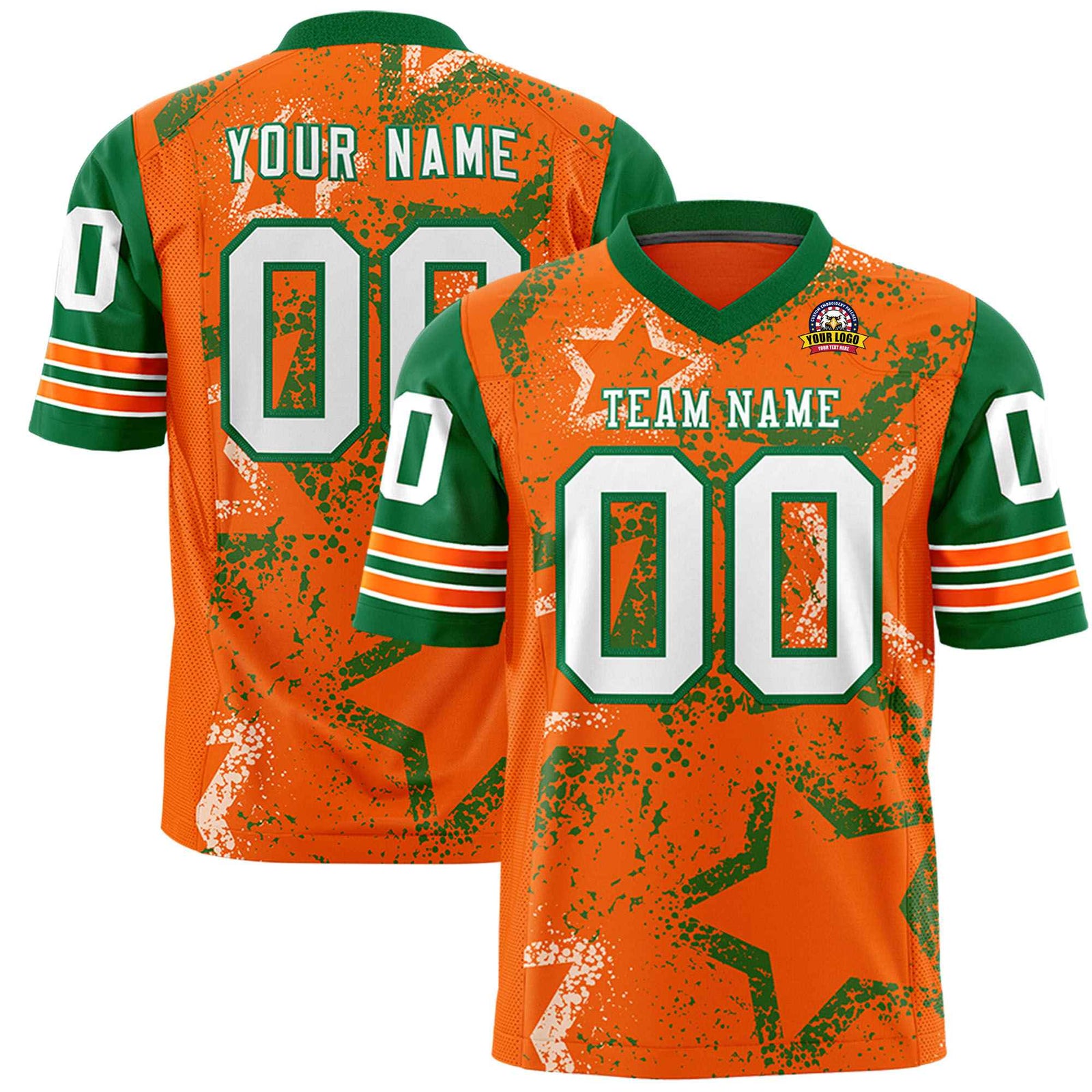 Custom Orange White Kelly-Green Mesh Star Football Jersey