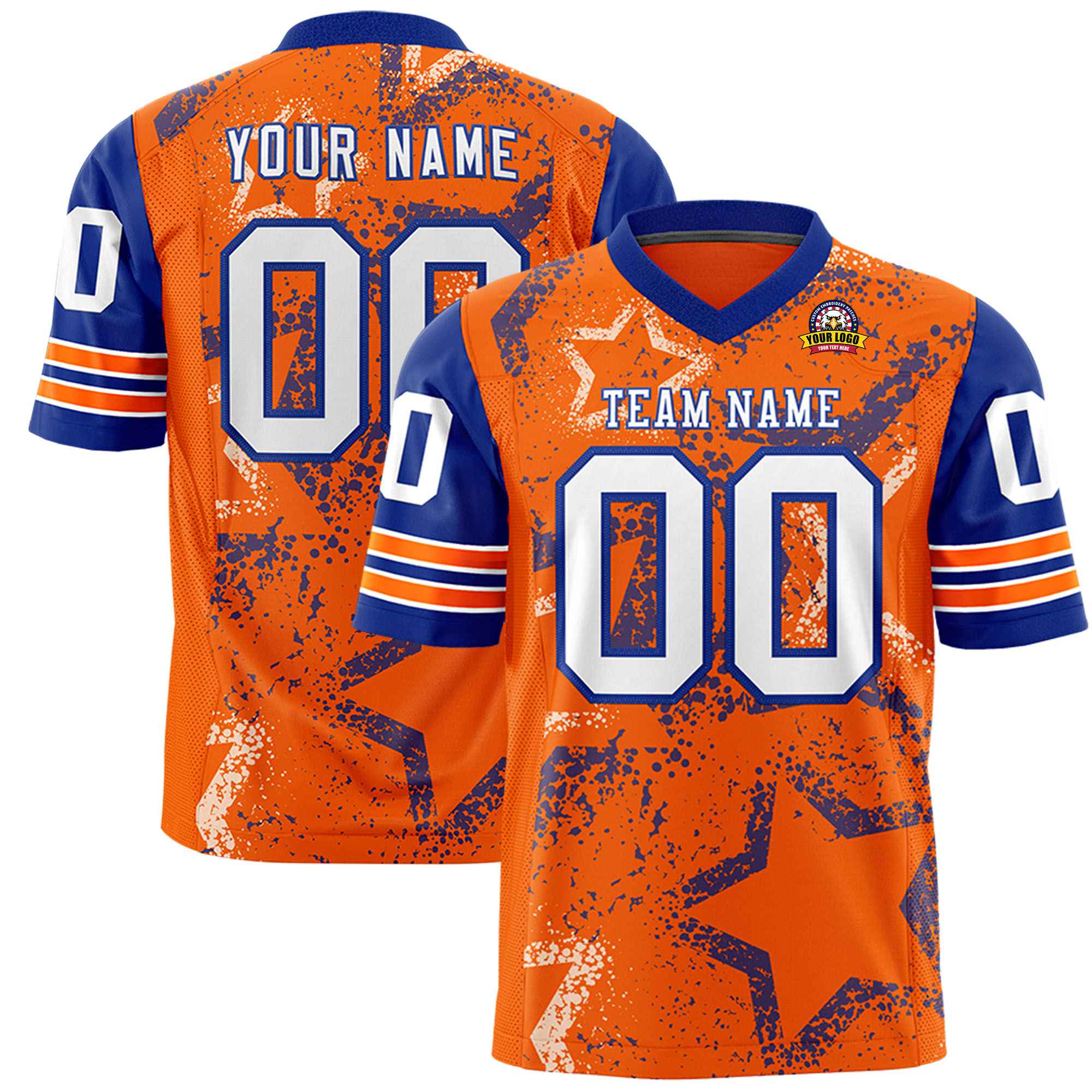 Custom Orange White Thunder-Blue Mesh Star Football Jersey