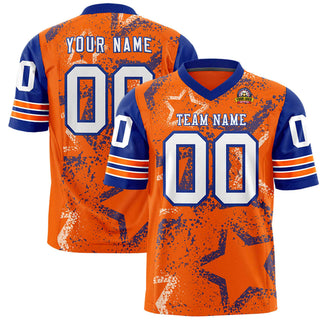 Custom Orange White-Royal Blue Mesh Star Football Jersey