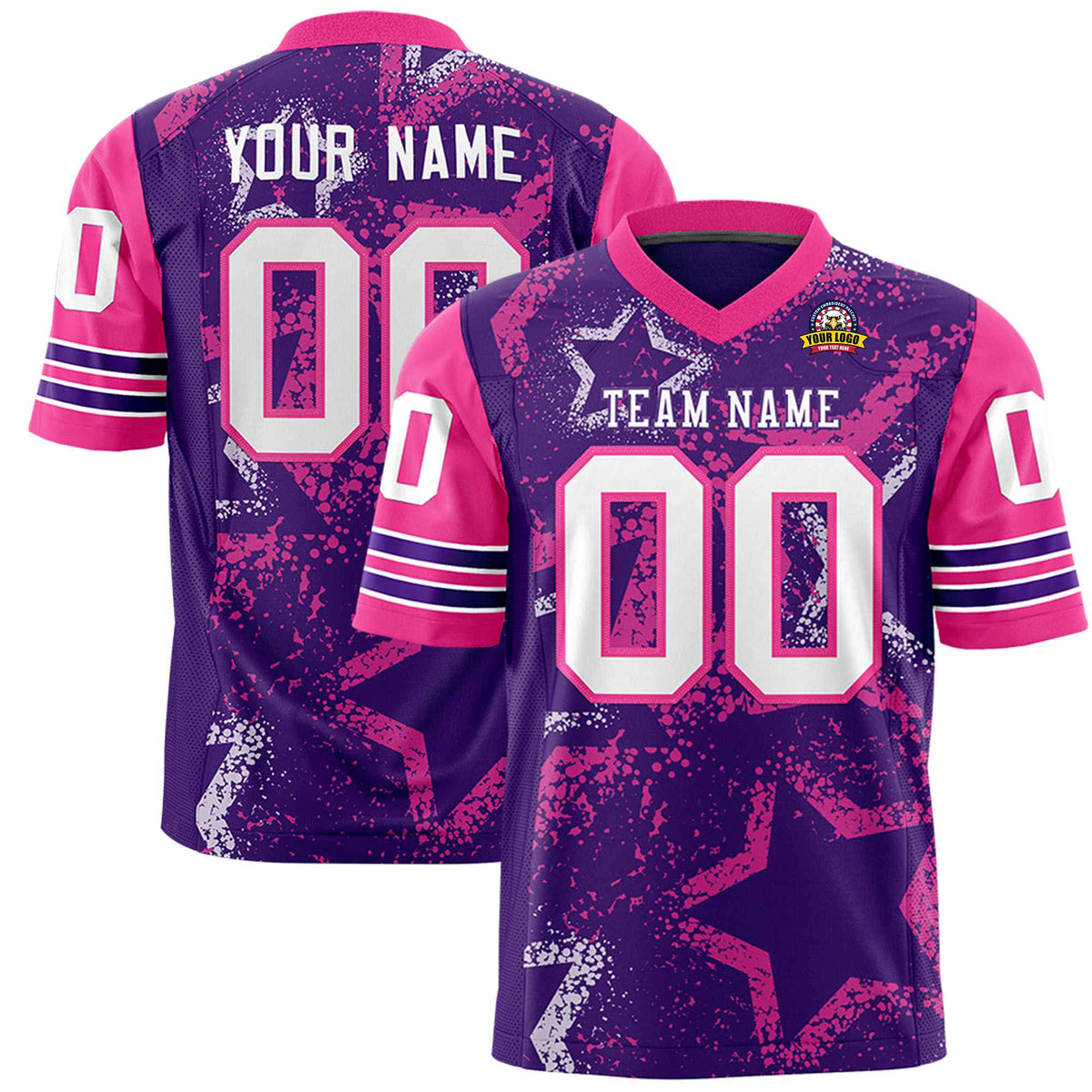 Custom Purple White Pink Mesh Star Football Jersey