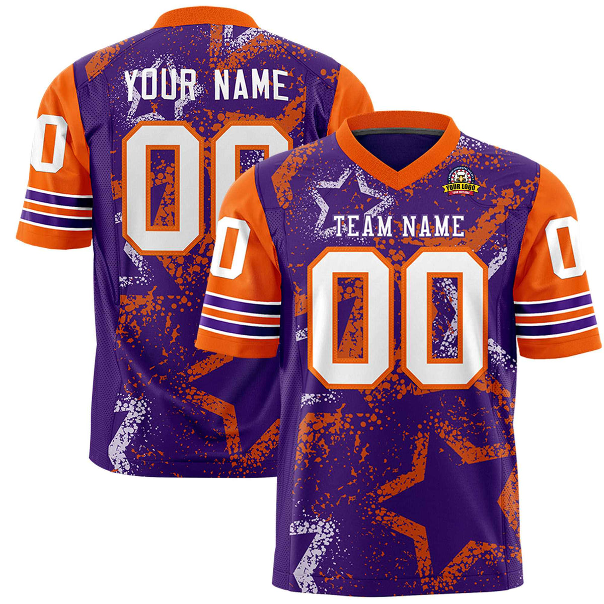 Custom Purple White Orange Mesh Star Football Jersey