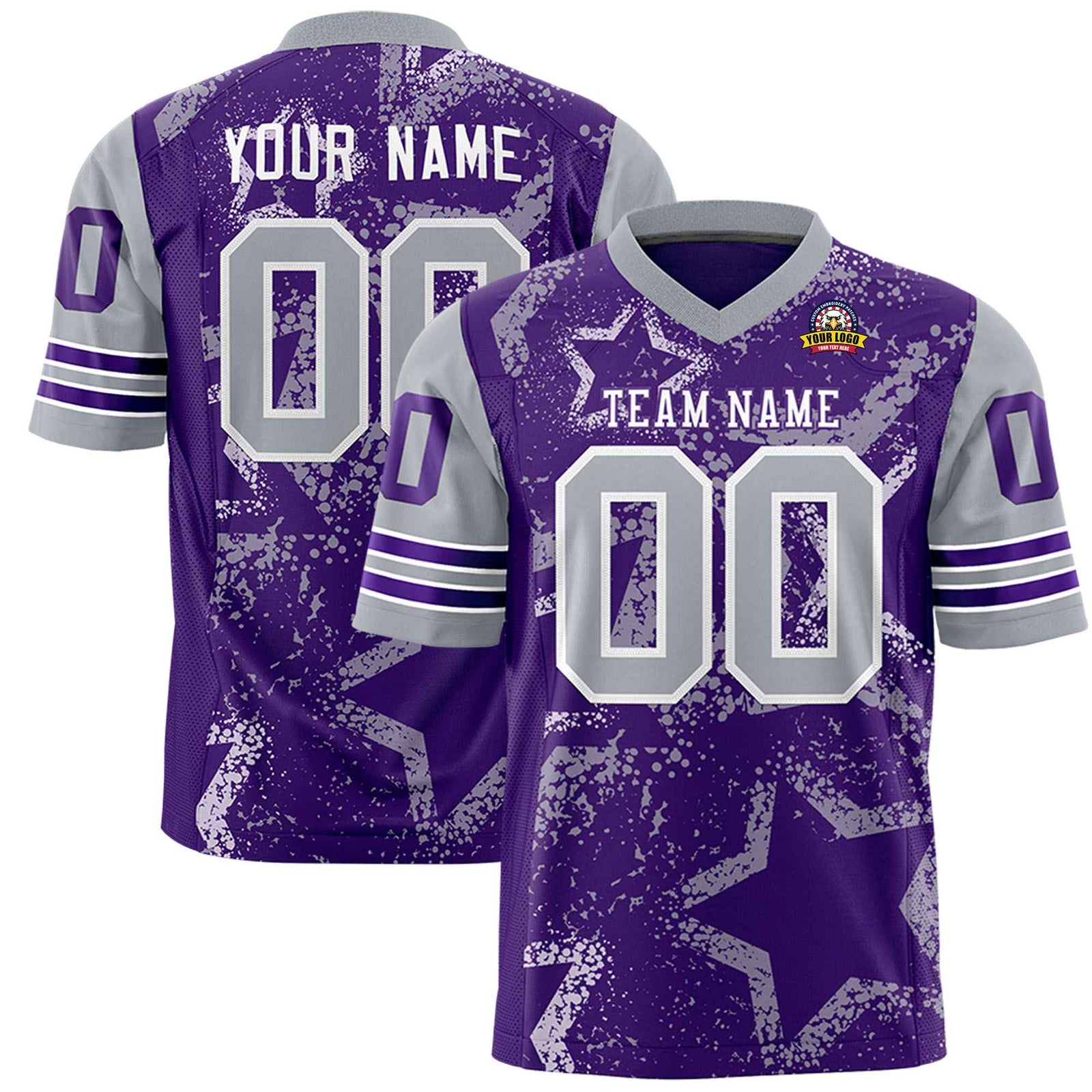 Custom Purple Gray White Mesh Star Football Jersey