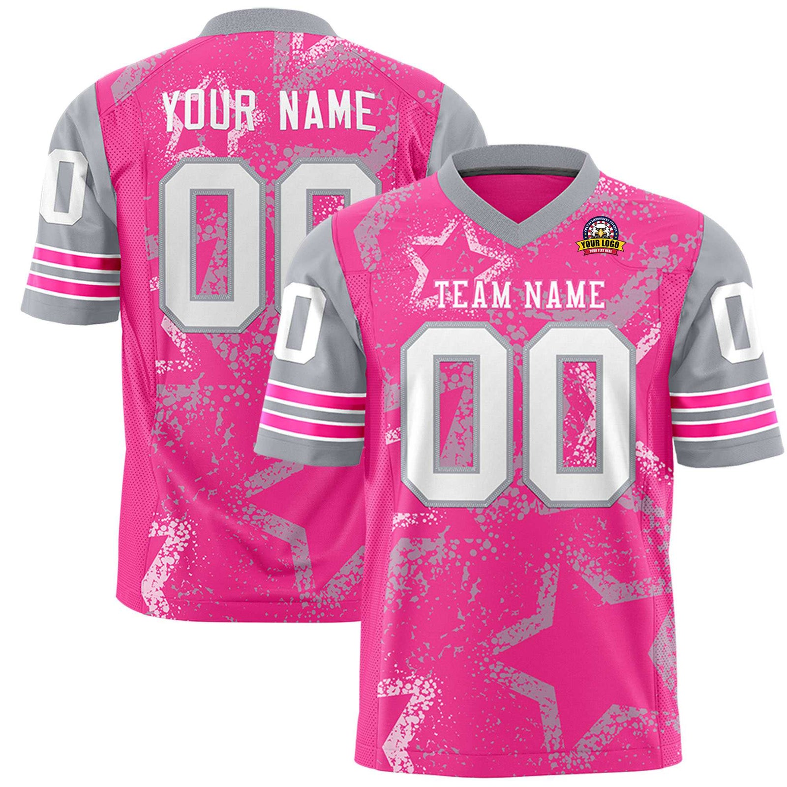 Custom Pink White Gray Mesh Star Football Jersey