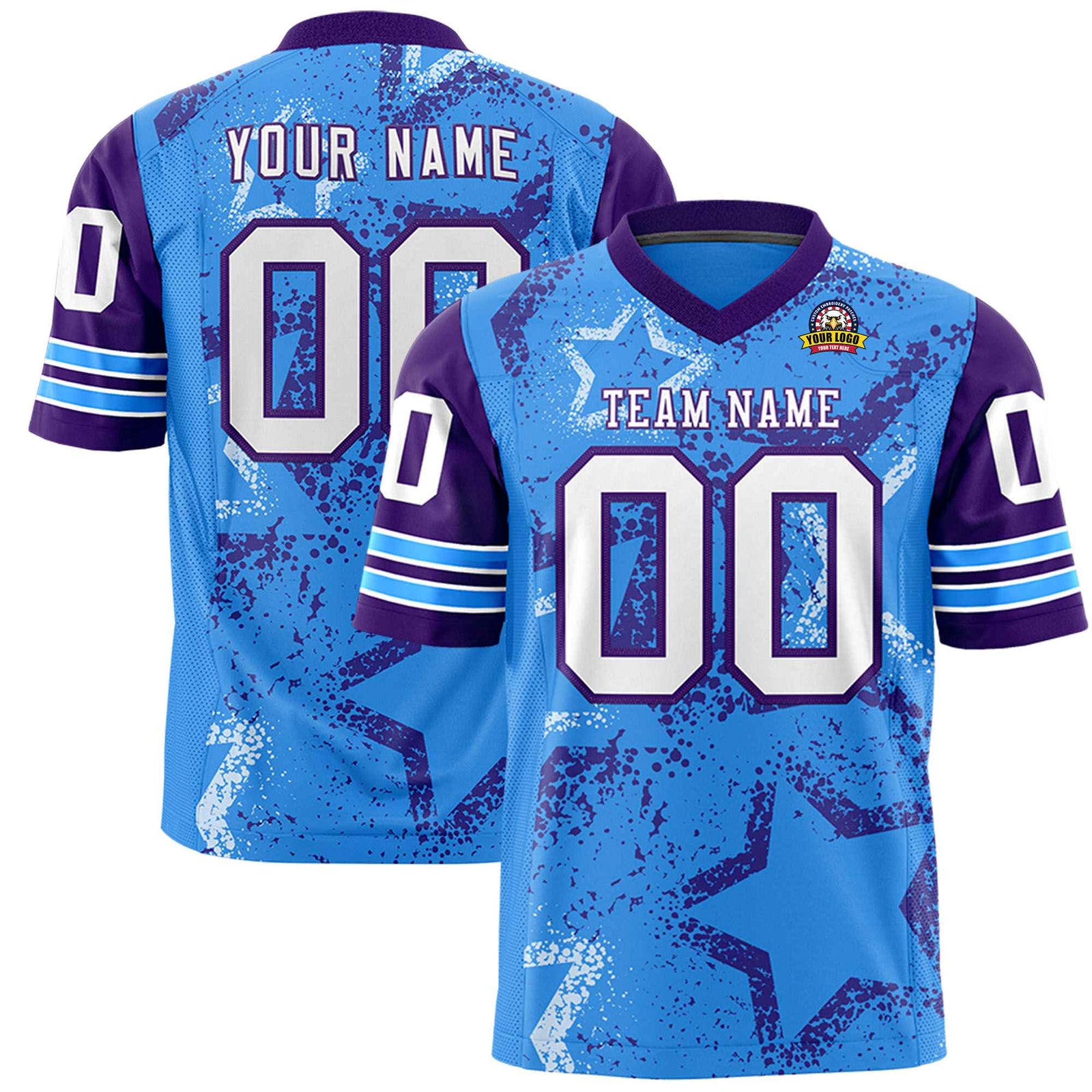 Custom Blue White Purple Mesh Star Football Jersey