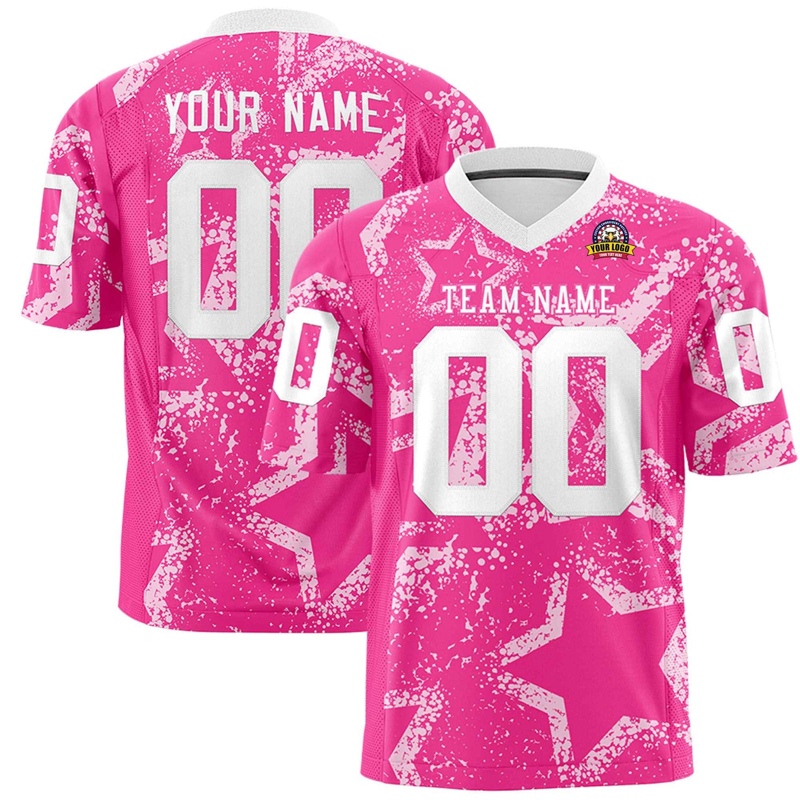 Custom Pink White Mesh Star Football Jersey