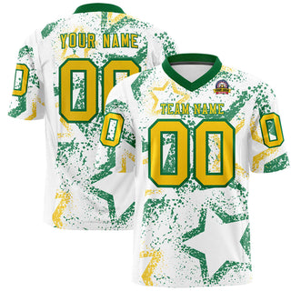 Camiseta de fútbol personalizada de malla blanca dorada y verde Kelly Star