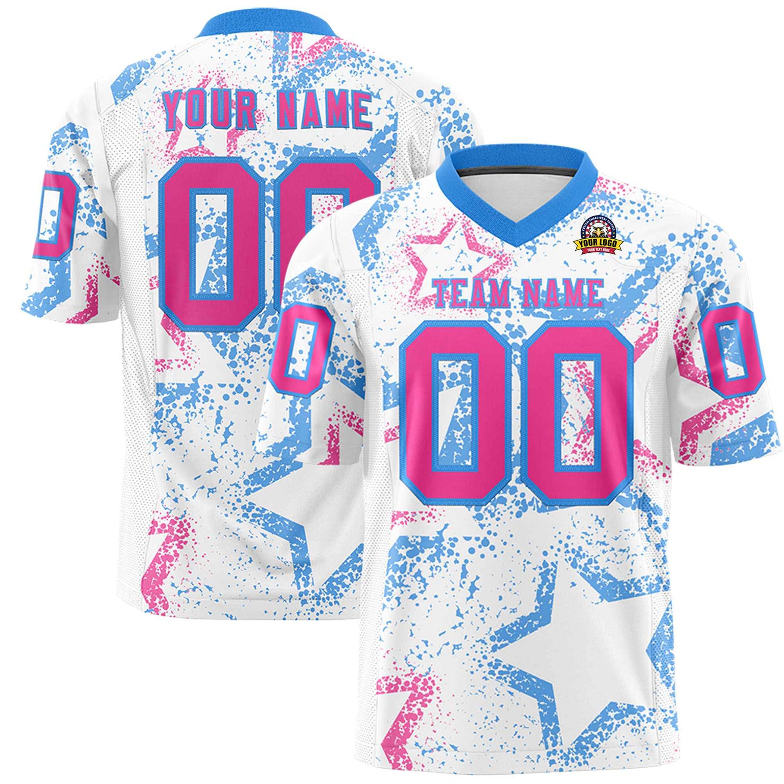 Custom White Pink Powder-Blue Mesh Star Football Jersey