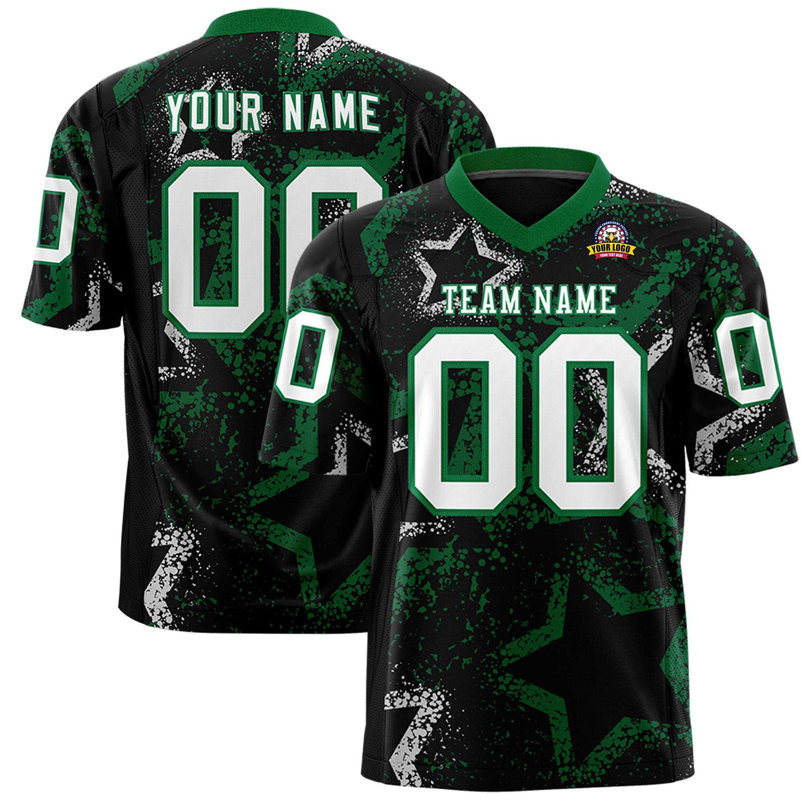 Custom Black White-Kelly Green Mesh Star Football Jersey