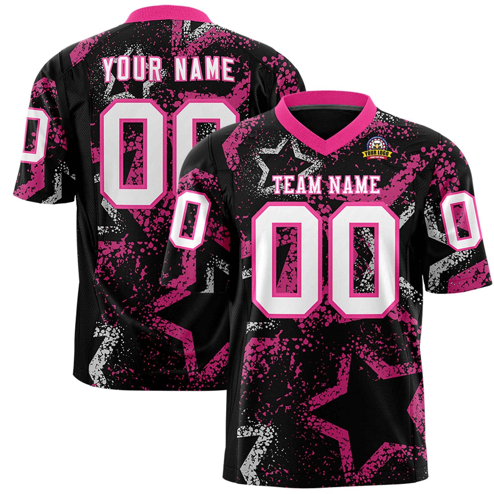 Custom Black White Pink Mesh Star Football Jersey