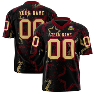 Camiseta de fútbol personalizada de malla Star en color negro carmesí y caqui