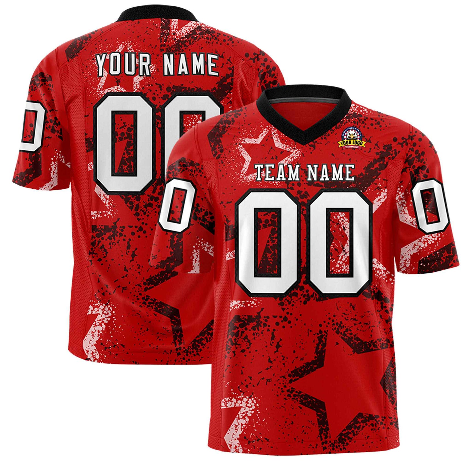 Custom Red White-Black Mesh Star Football Jersey