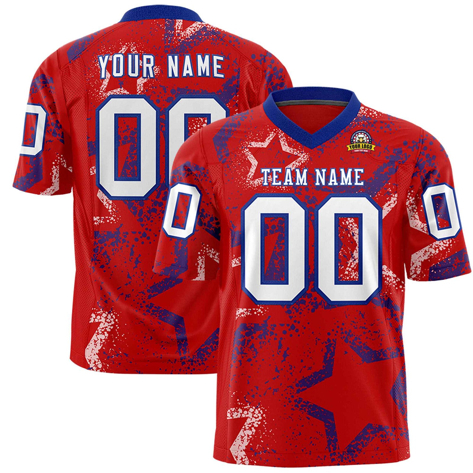Custom Red White-Royal Blue Mesh Star Football Jersey