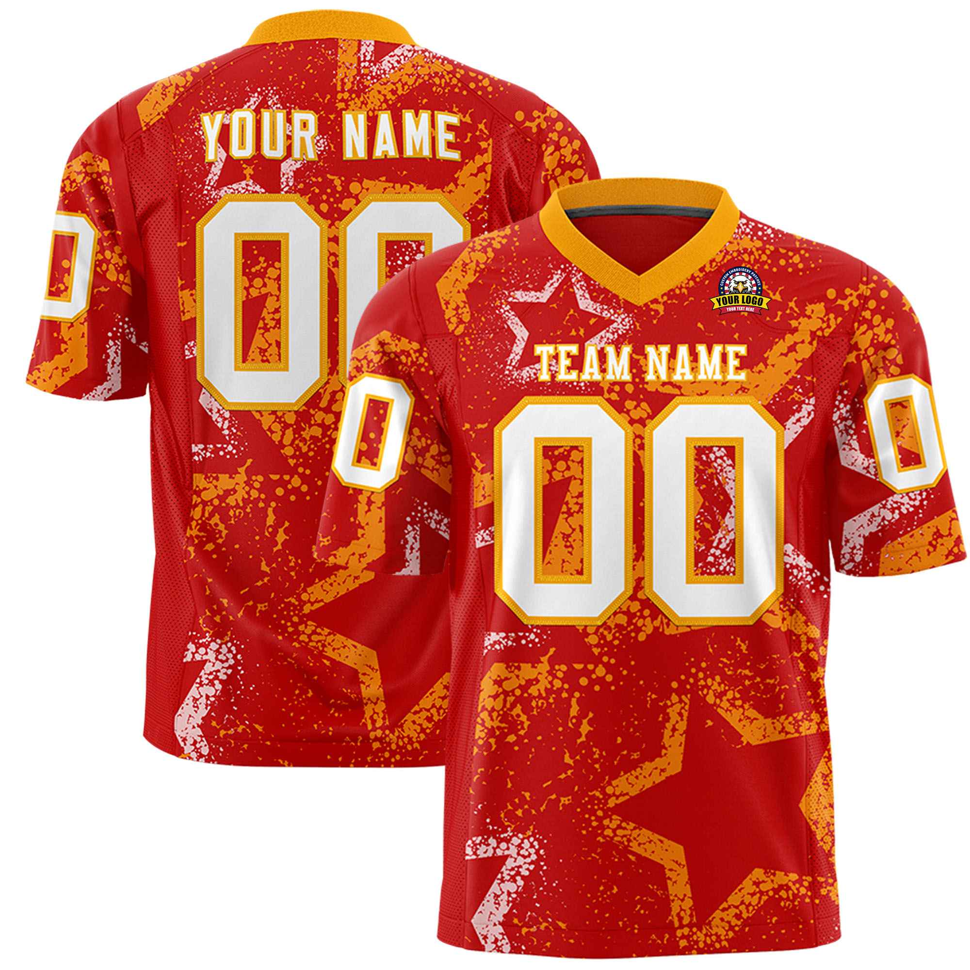 Custom Red White-Yellow Mesh Star Football Jersey