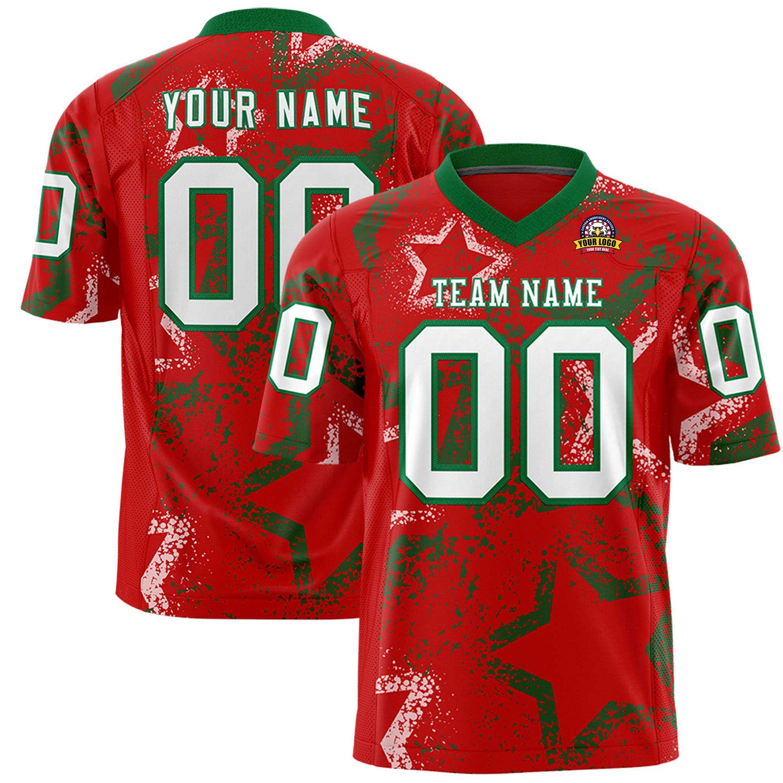 Custom Red White-Kelly Green Mesh Star Football Jersey