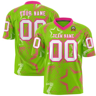 Camiseta de fútbol personalizada de malla de estrella, color verde neón, rosa y blanco