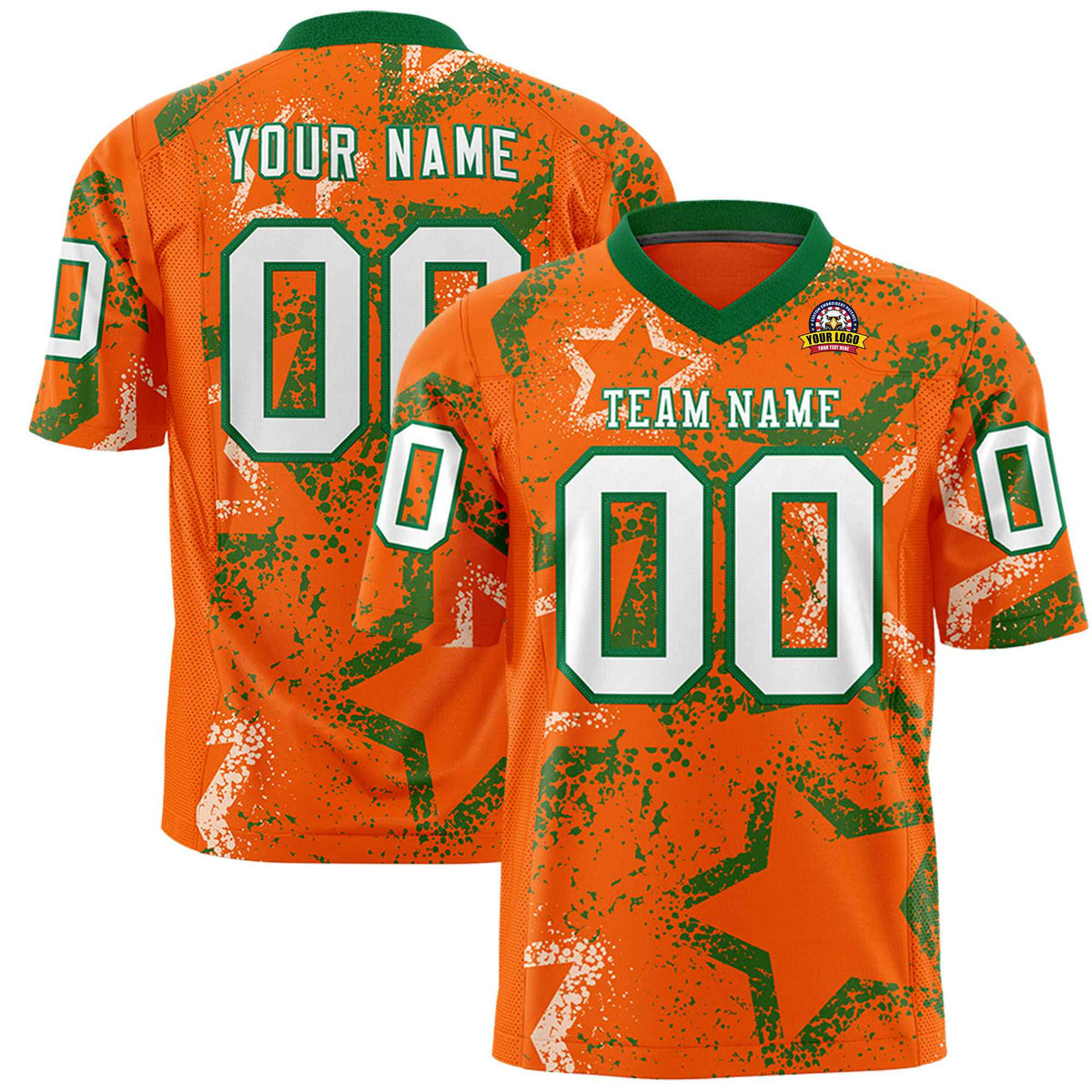 Custom Orange White-Kelly Green Mesh Star Football Jersey