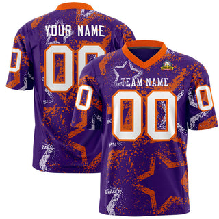 Camiseta de fútbol personalizada de malla de estrella morada, blanca y naranja