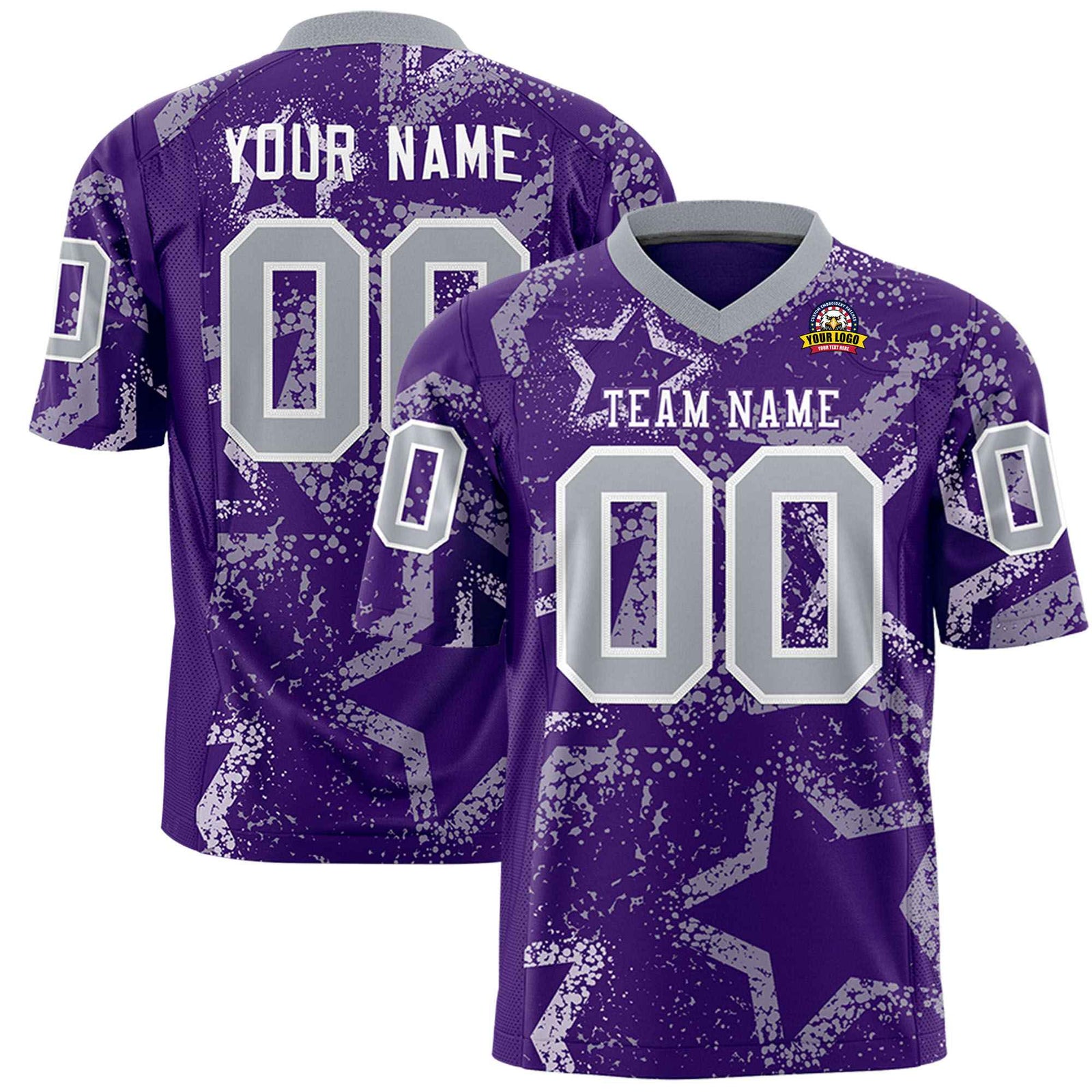 Custom Purple Gray-White Mesh Star Football Jersey