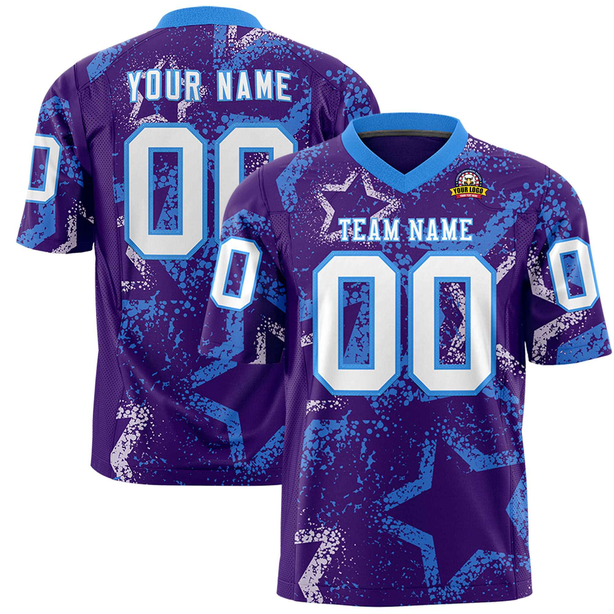 Custom Purple White-Powder Blue Mesh Star Football Jersey