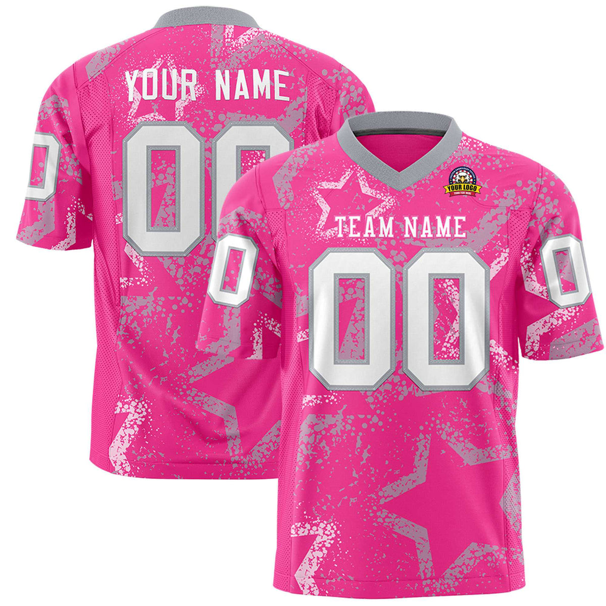 Custom Pink White-Gray Mesh Star Football Jersey