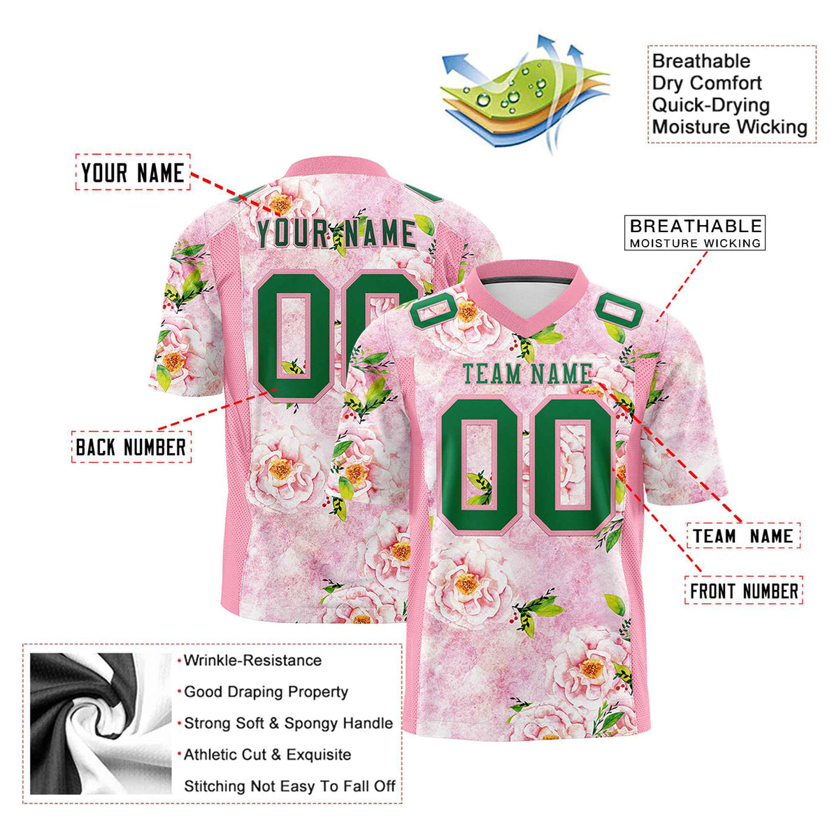 Custom Personalized Flower Pink Green Graffiti Pattern Design Authentic Football Jersey