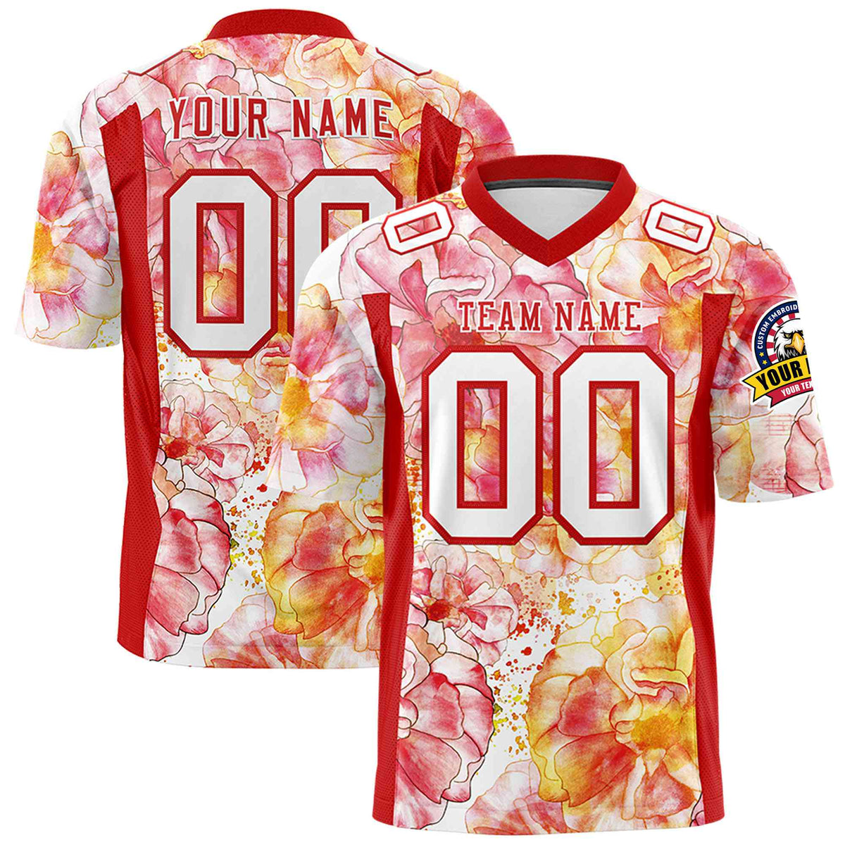 Custom Personalized Flower Red White Graffiti Pattern Design Authentic Football Jersey