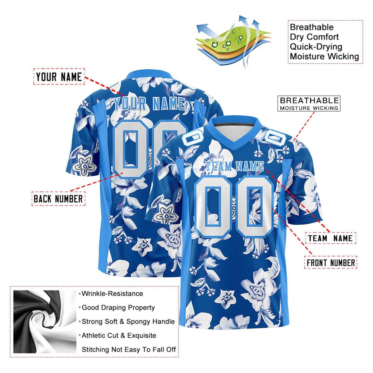 Custom Personalized Flower Blue White Graffiti Pattern Design Authentic Football Jersey