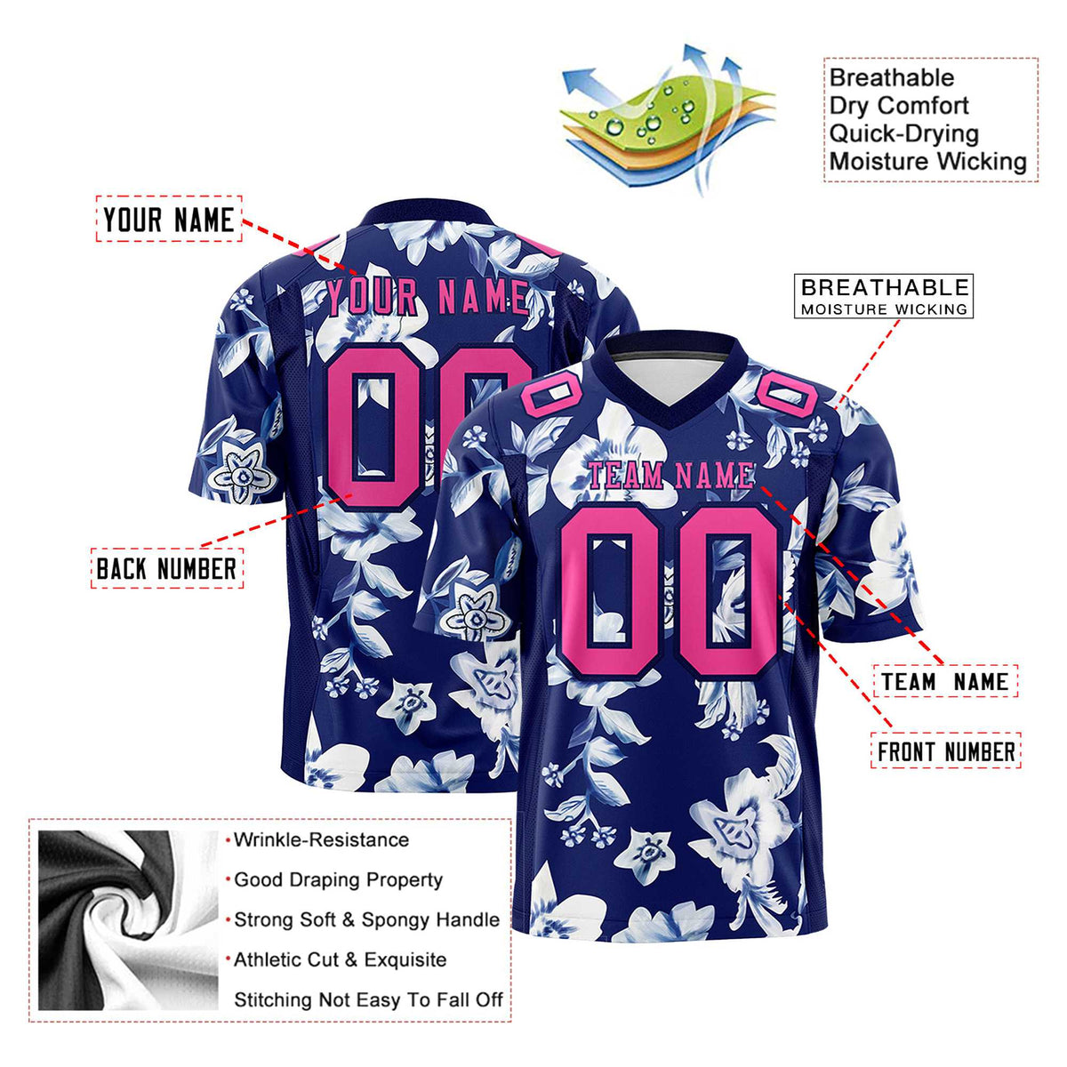Custom Personalized Flower Blue Red Graffiti Pattern Design Authentic Football Jersey