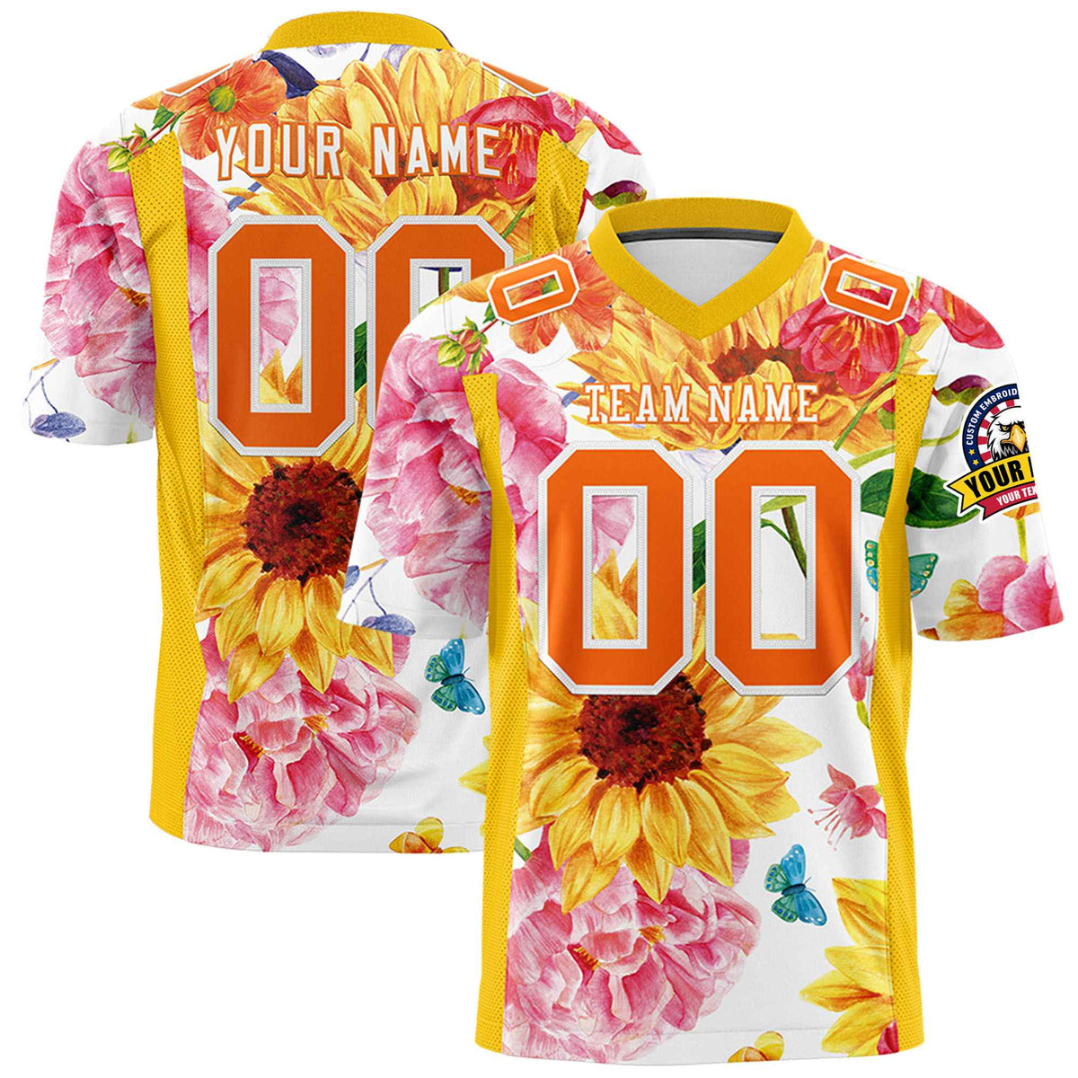 Custom Personalized Flower Yellow Orange Graffiti Pattern Design Authentic Football Jersey