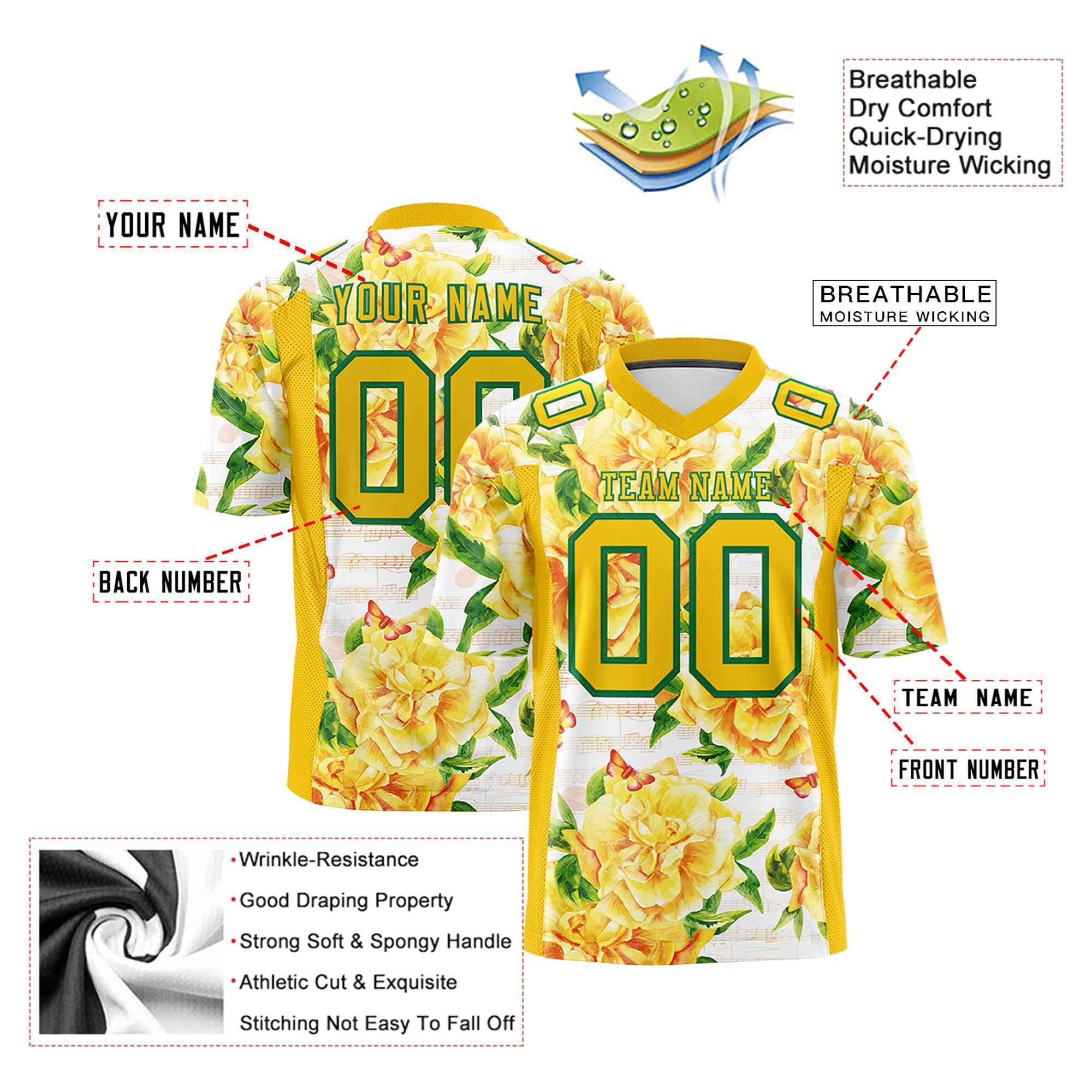 Custom Personalized Flower Yellow Orange Graffiti Pattern Design Authentic Football Jersey