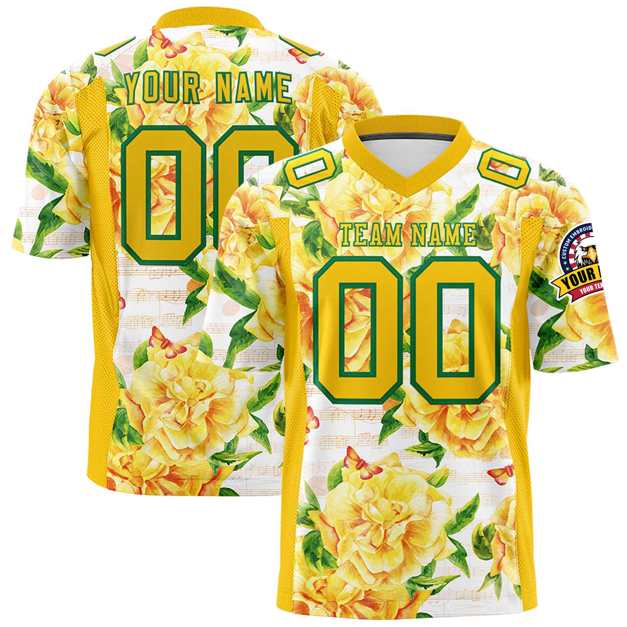 Custom Personalized Flower Yellow Orange Graffiti Pattern Design Authentic Football Jersey