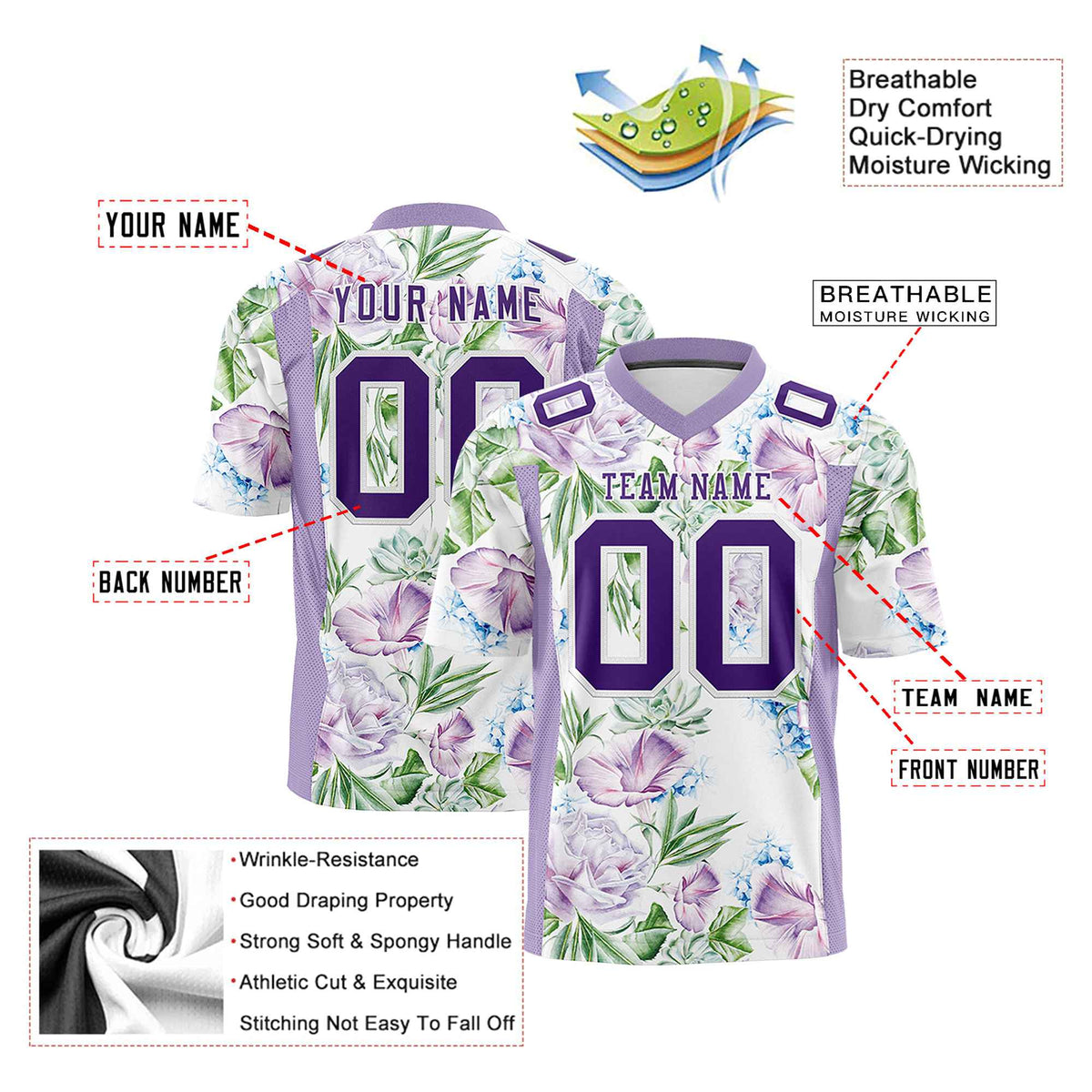 Custom Personalized Flower White-Purple Orange Graffiti Pattern Design Authentic Football Jersey
