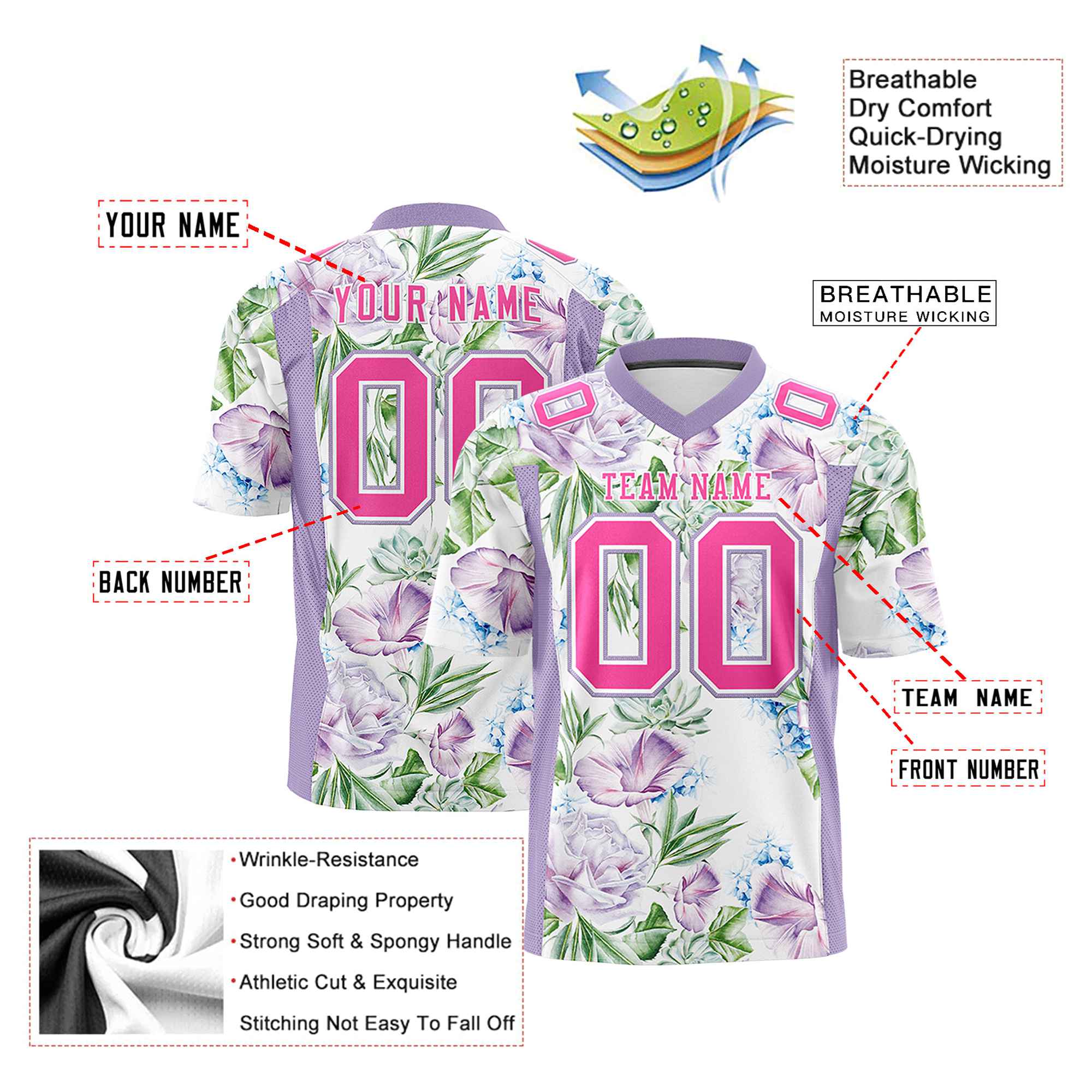 Custom Personalized Flower Purple Pink Orange Graffiti Pattern Design Authentic Football Jersey