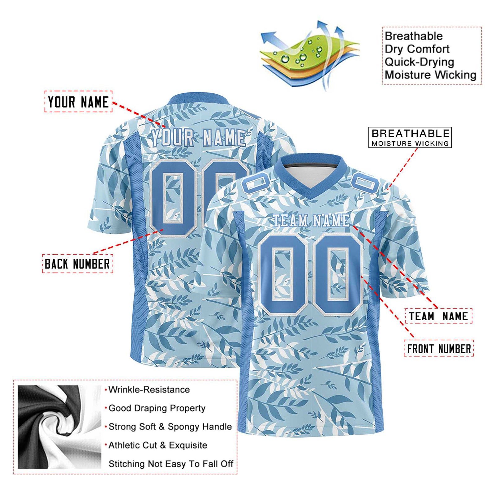 Custom Personalized Leaf Blue Graffiti Pattern Design Authentic Football Jersey