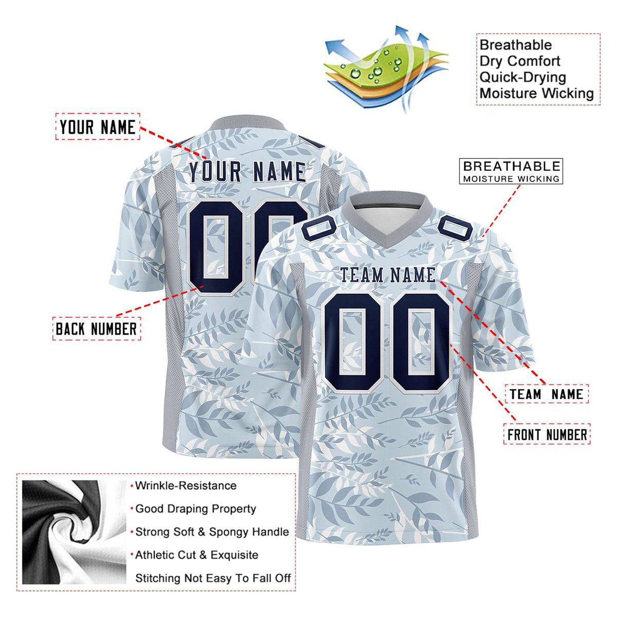 Custom Personalized Leaf Light Gray Graffiti Pattern Design Authentic Football Jersey