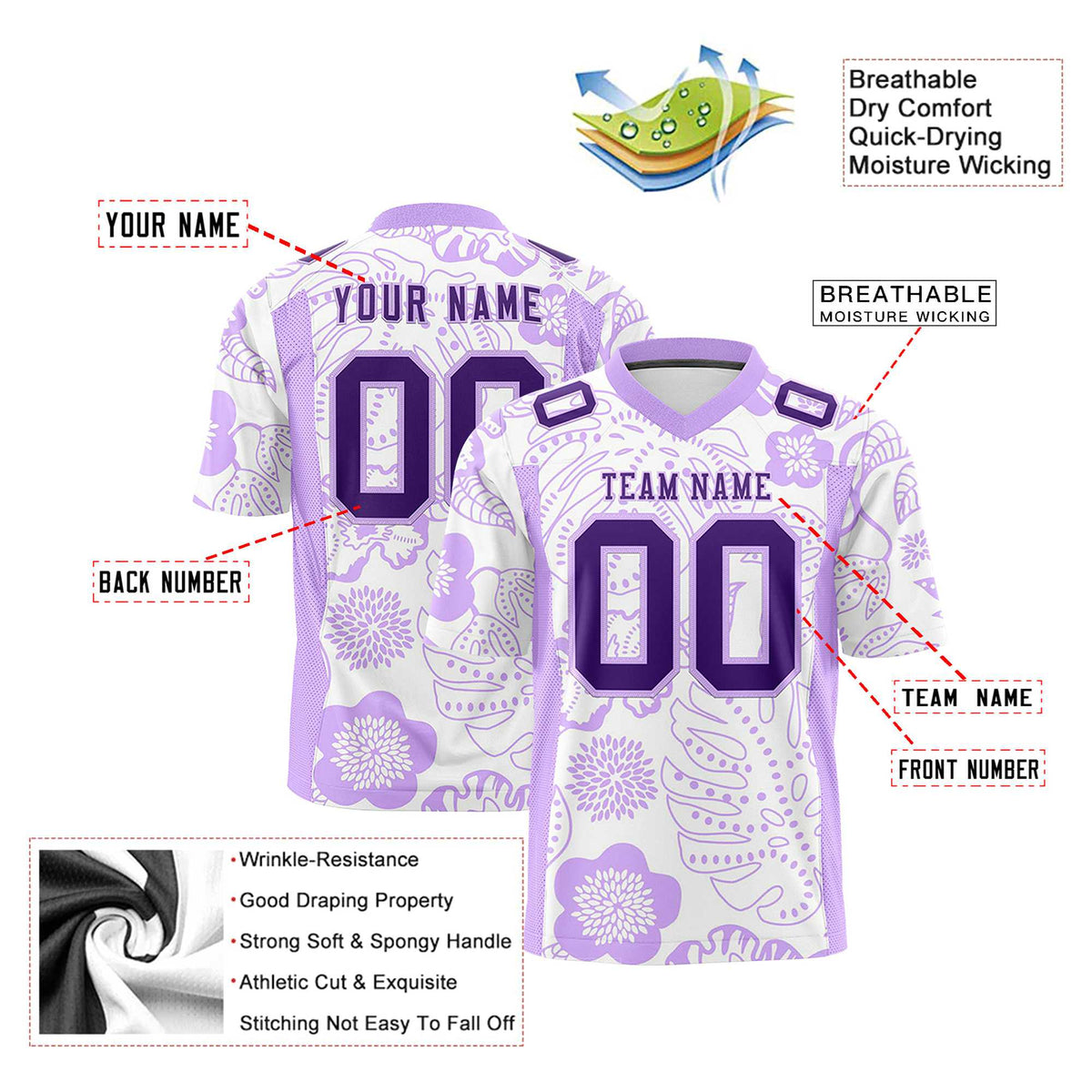 Custom Personalized Leaf Purple Graffiti Pattern Design Authentic Football Jersey