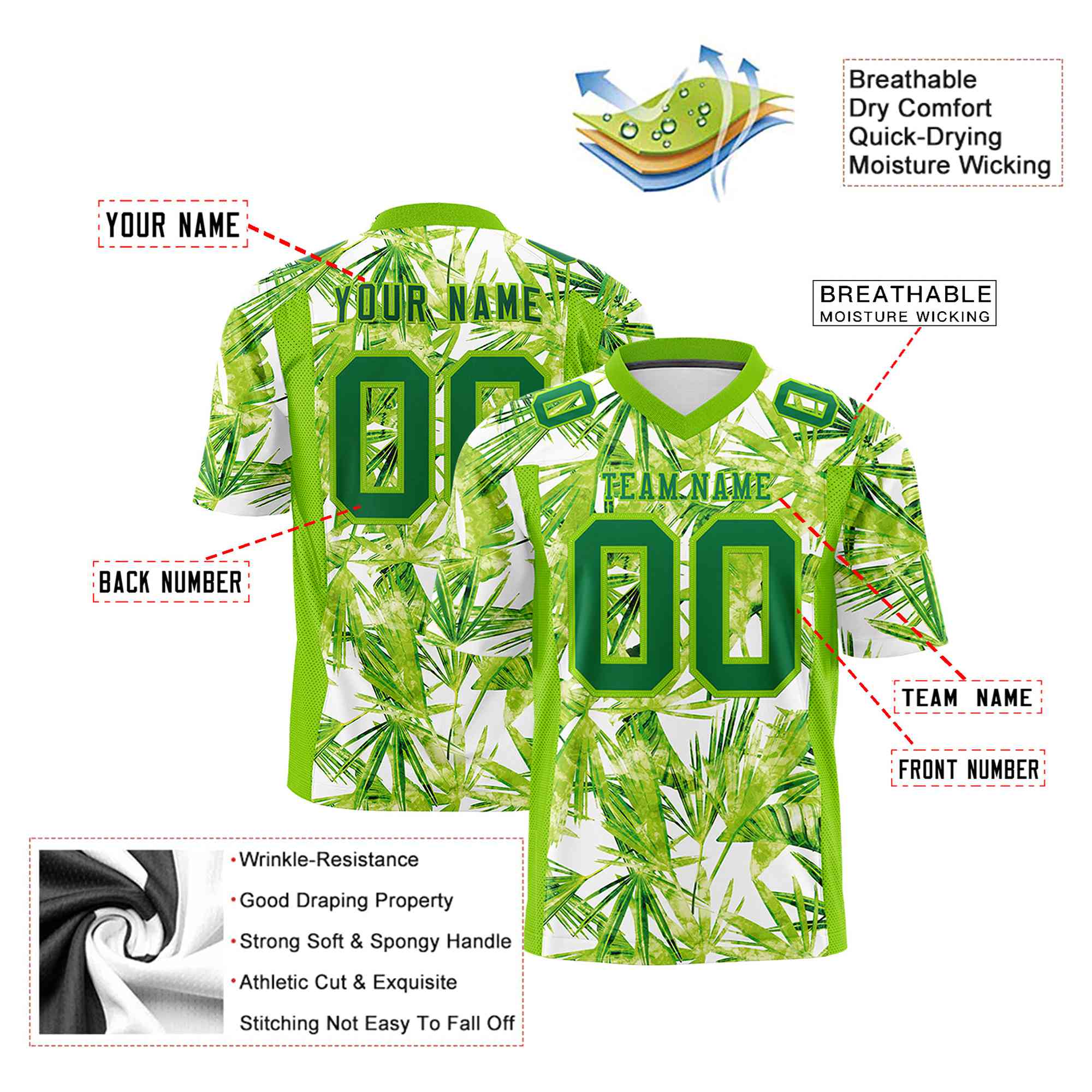 Custom Personalized Leaf Green Graffiti Pattern Design Authentic Football Jersey