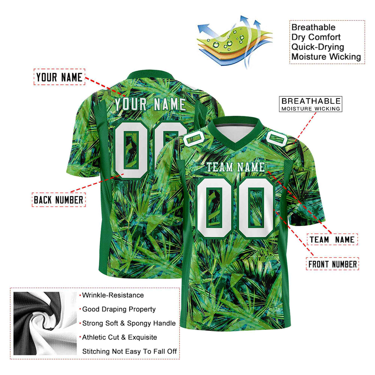 Custom Personalized Leaf Bottle Green Graffiti Pattern Design Authentic Football Jersey
