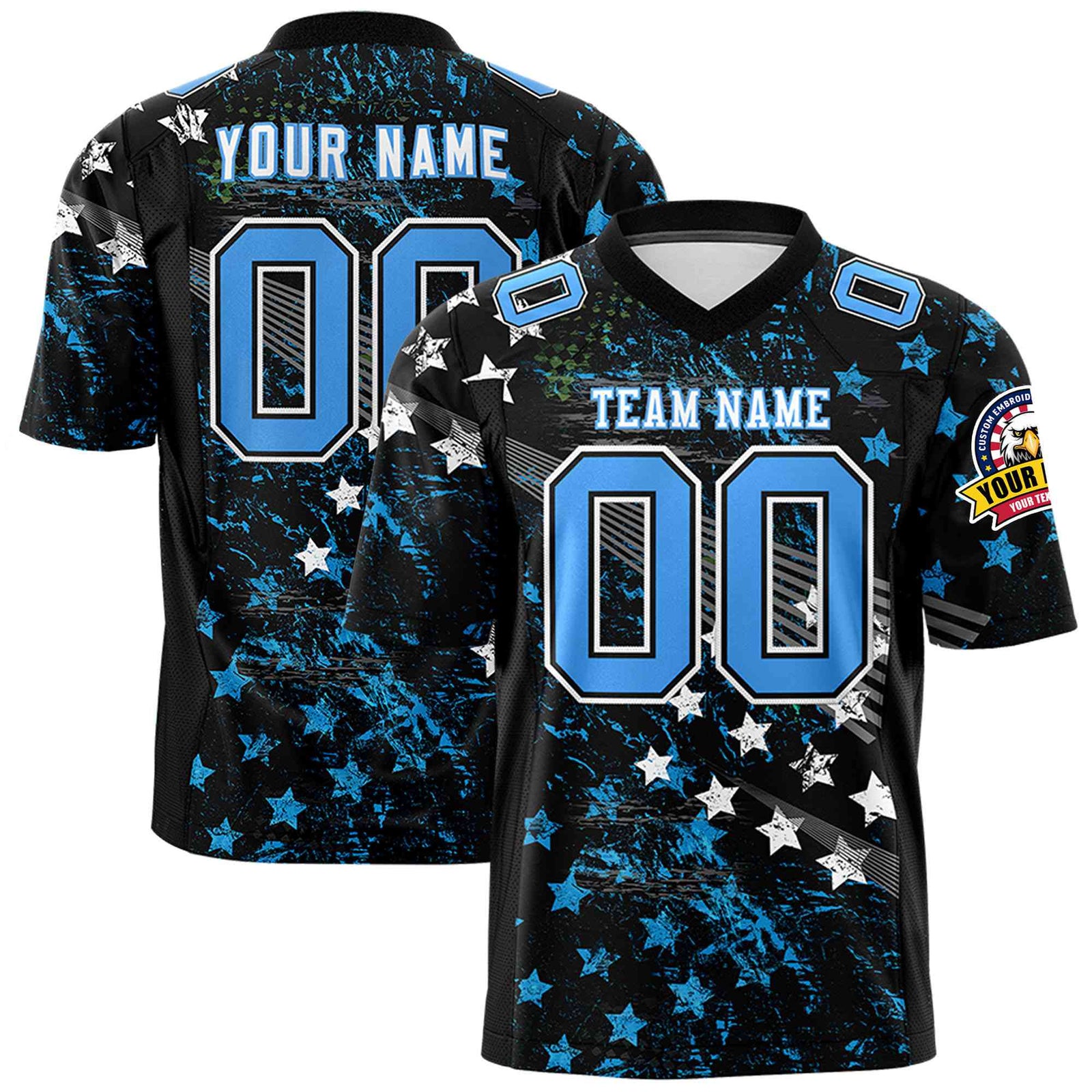 Custom Personalized Star Black Blue Graffiti Pattern Design Authentic Football Jersey