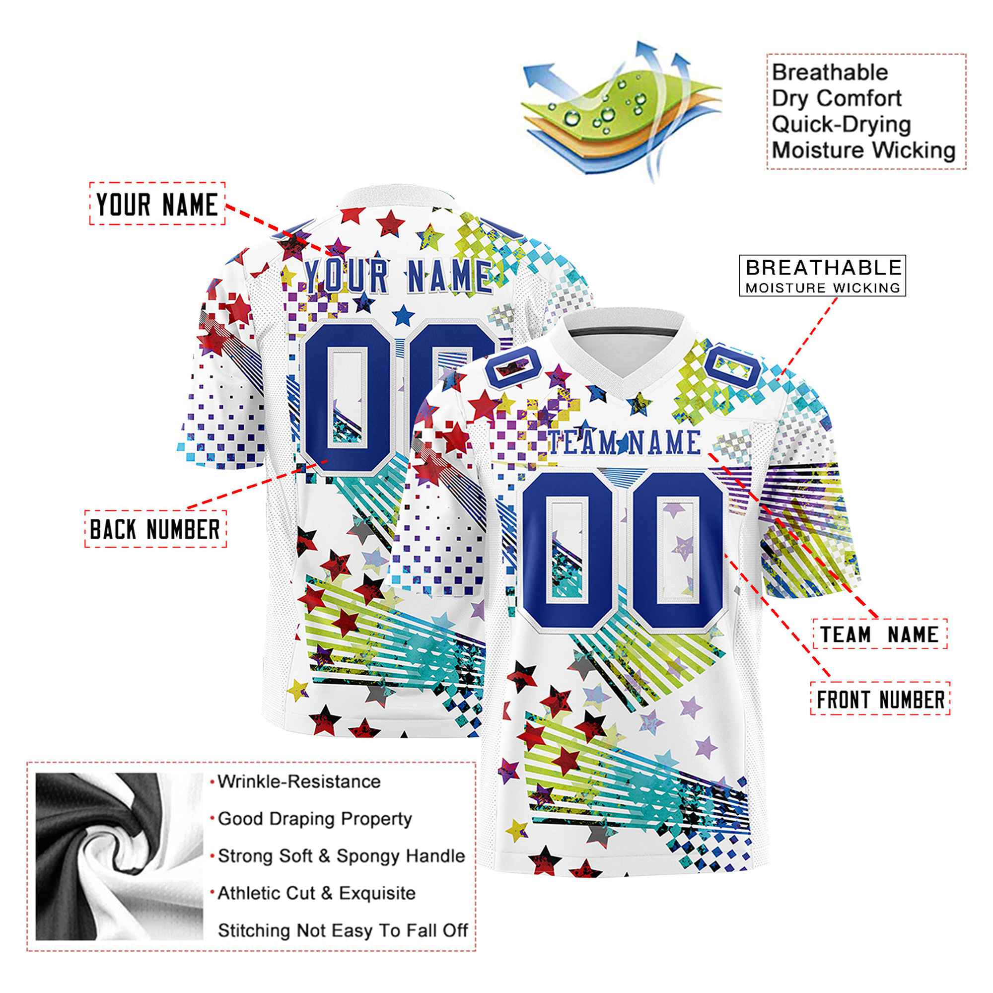 Custom Personalized Star Colorful Graffiti Pattern Design Authentic Football Jersey