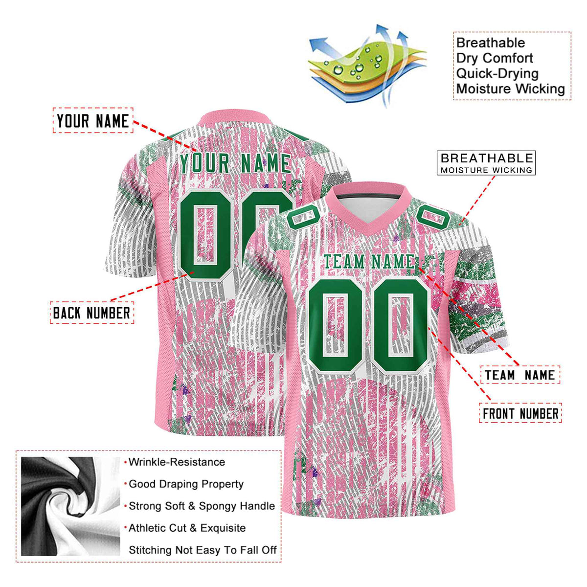 Custom Personalized Abstract Pink Green Graffiti Pattern Design Authentic Football Jersey