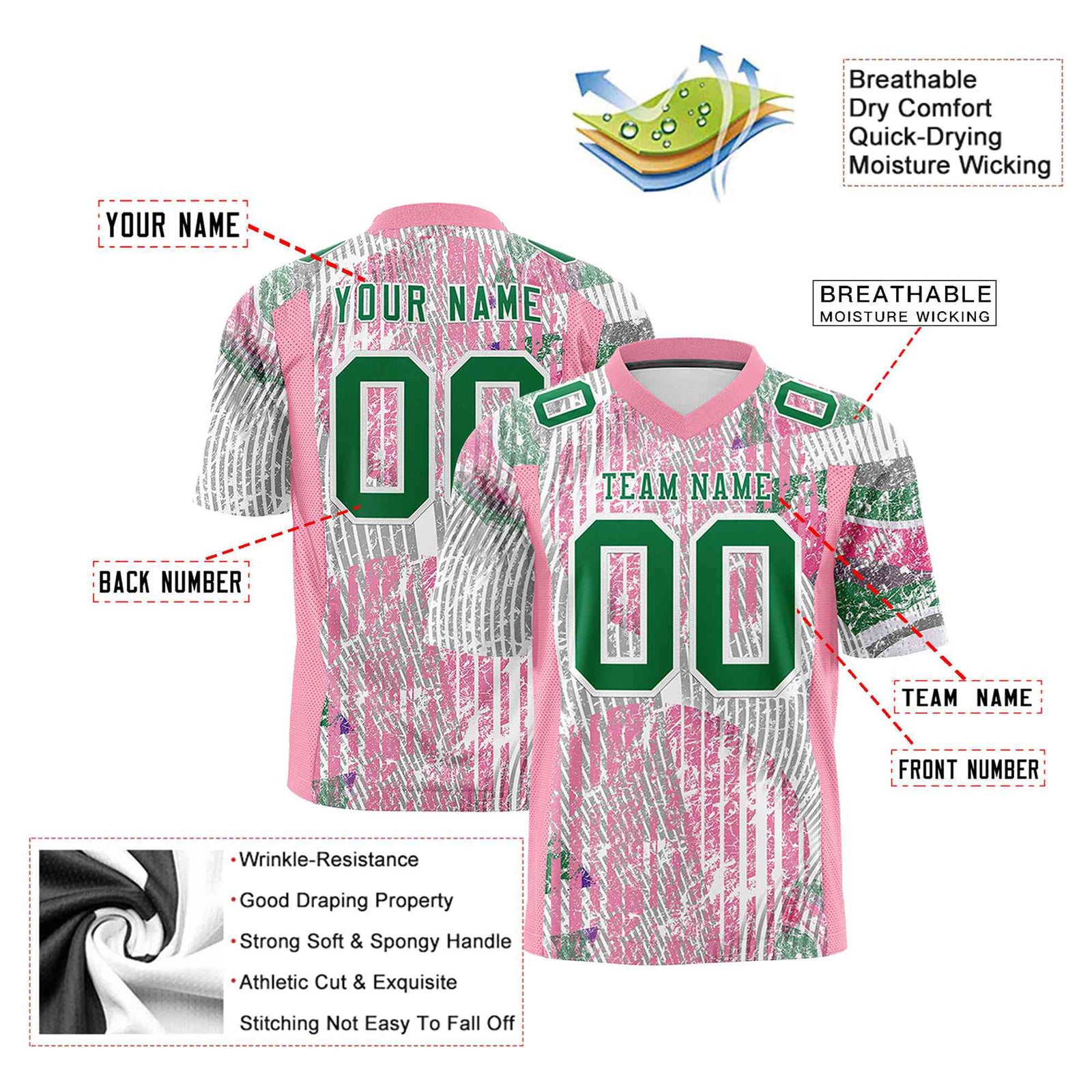 Custom Personalized Abstract Pink Green Graffiti Pattern Design Authentic Football Jersey