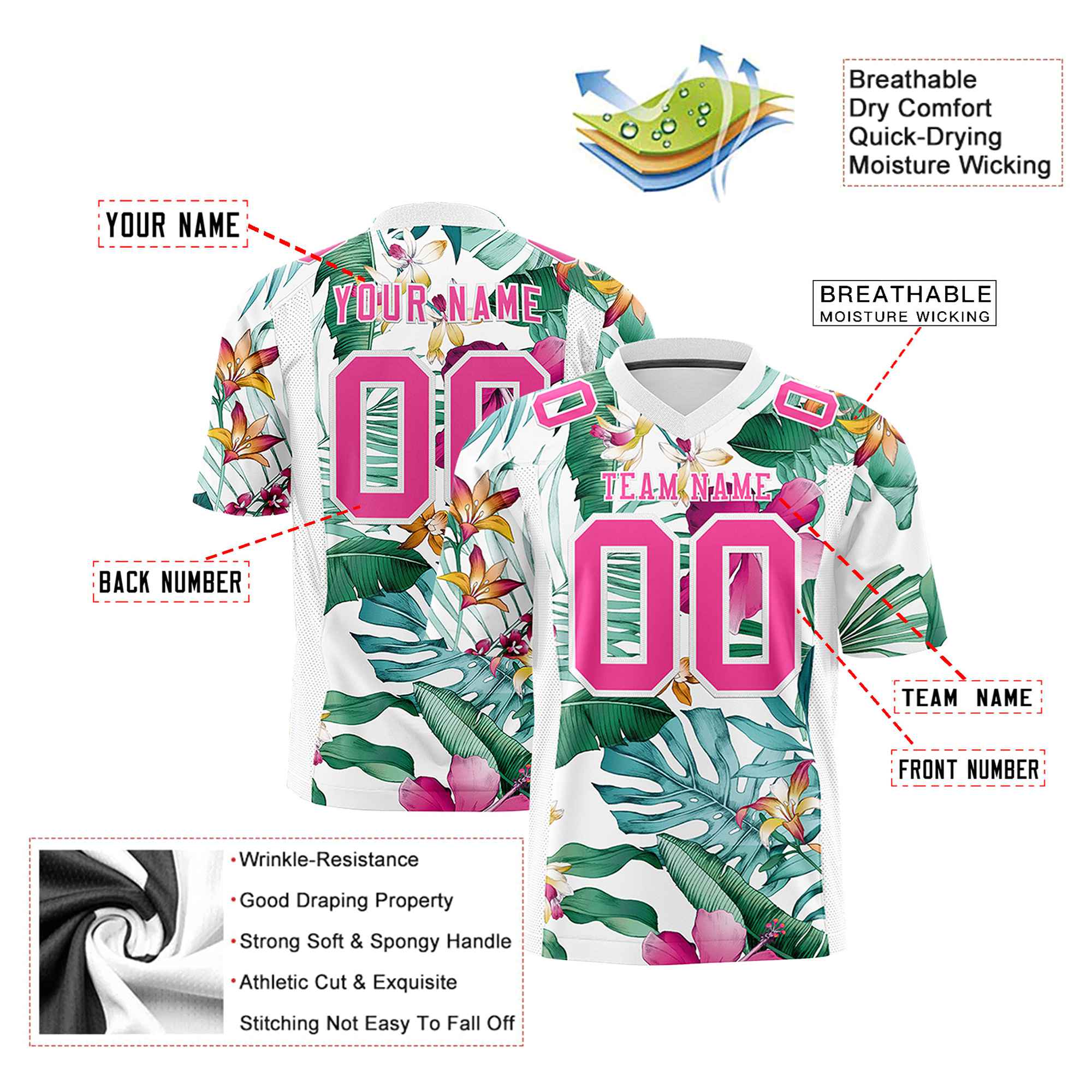 Custom Personalized Colorful Football Jersey with Tropical Floral Accents